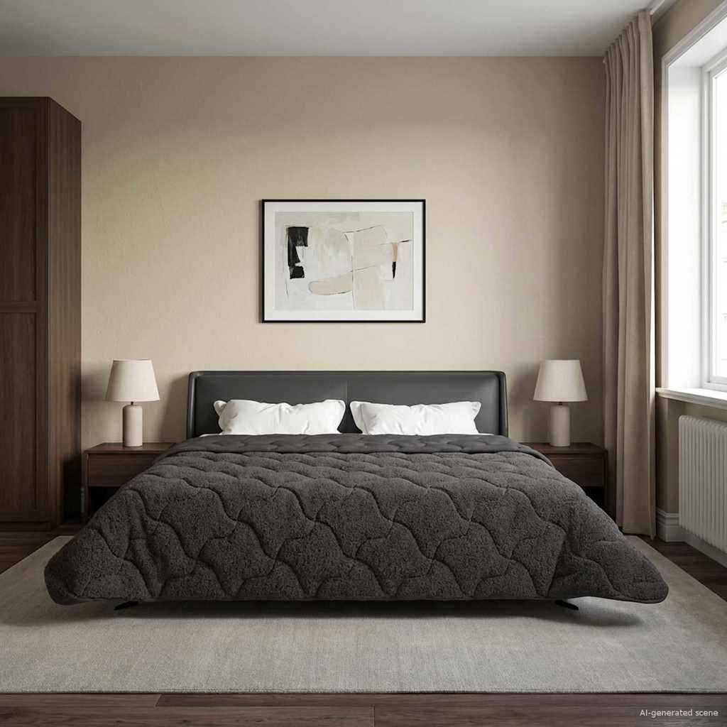 Zimska pokrivača Antracit 200 x 240 cm Mikrofibra i teddy flis