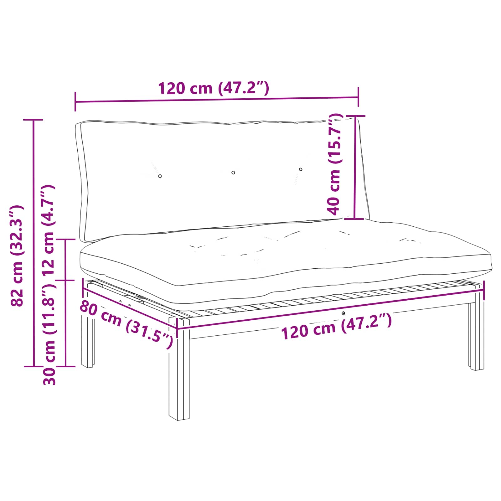 Srednji Sofe Jedinica Prirodna i krema bijela 120 x 80 x 82 cm