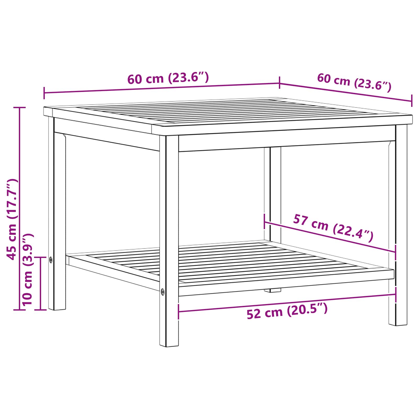 Bocni stol Prirodna nafta 60 x 60 x 45 cm Čvrsto drvo akacije