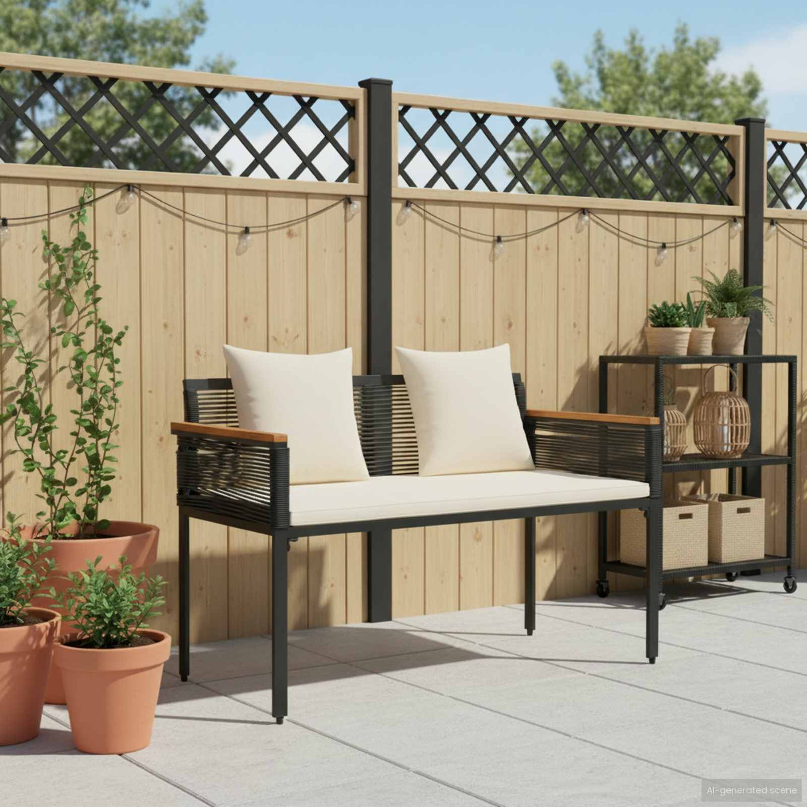 Vanjska klupa Crna i krem-bijela 117 x 54 x 74.5 cm poliratan