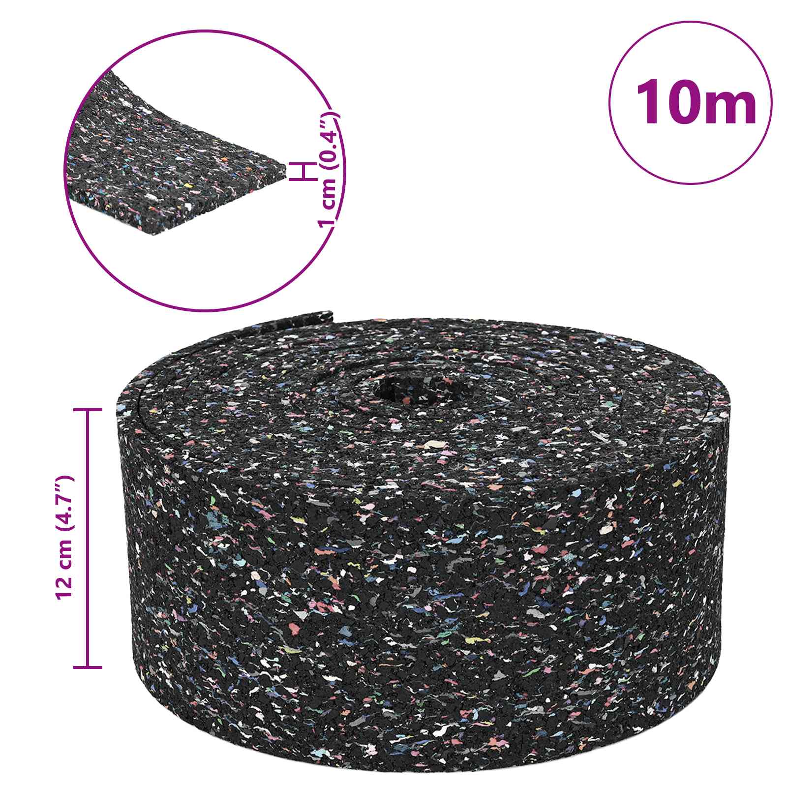 Gumena granulatna ploča Crna 1000 x 12 x 1 cm Guma