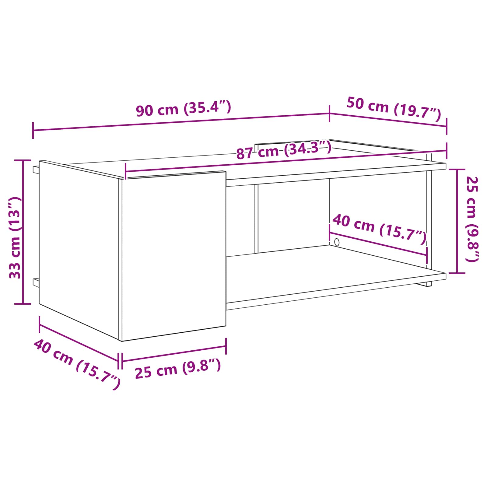 Kava Stol Dimljeni hrast 90 x 50 x 33 cm Konstruirano drvo