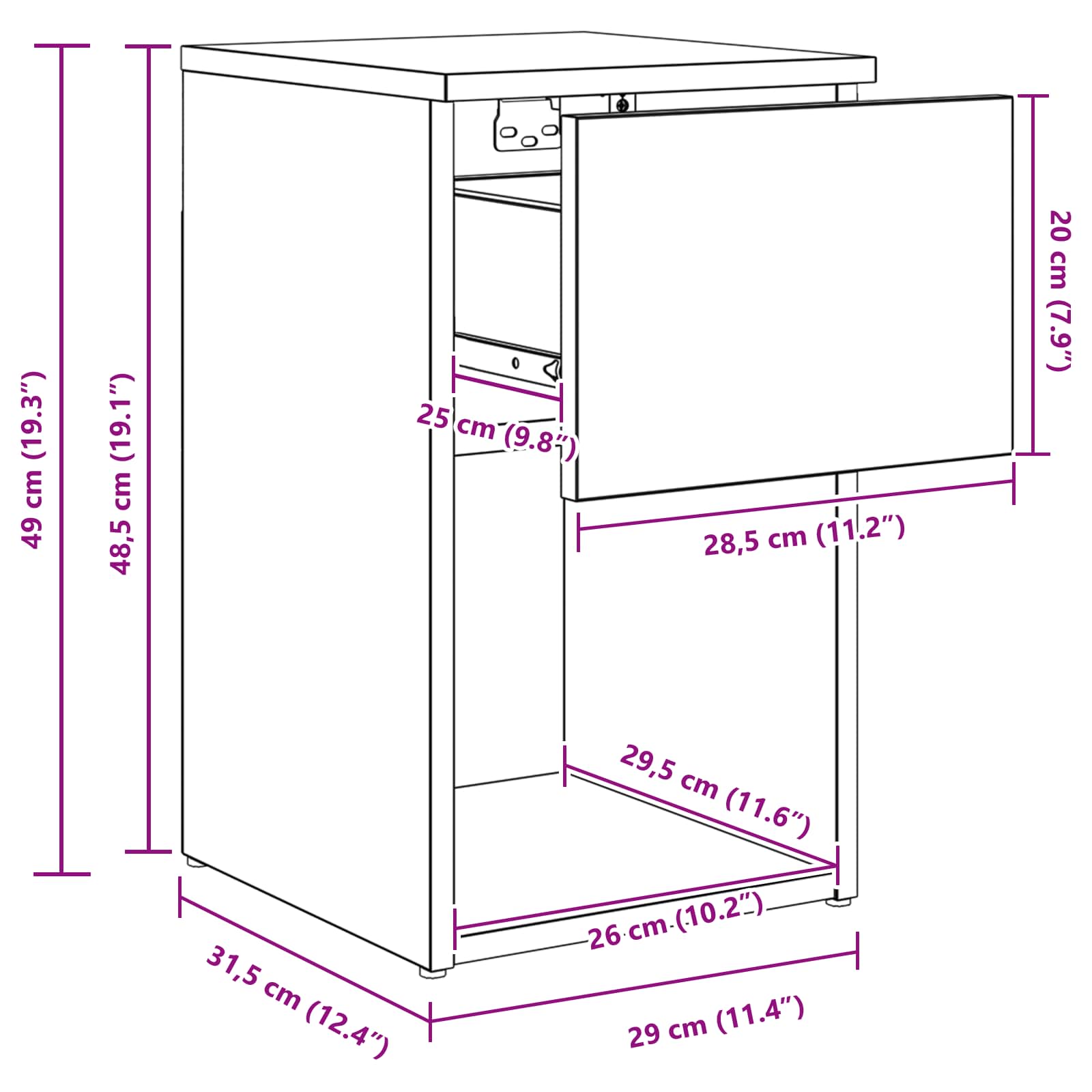 Ormarić za krevet 2 pcs Bijela 29 x 31,5 x 49 cm