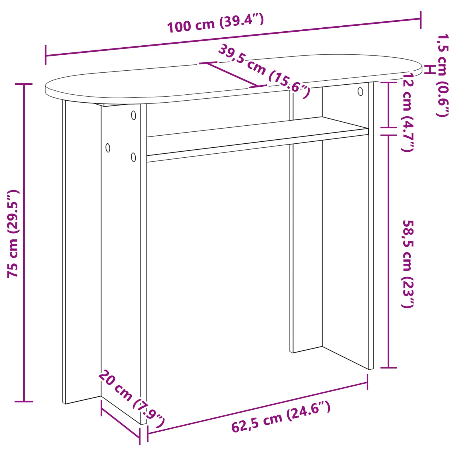 Konzolna stolica s pohranom Crni hrast 100 x 39,5 x 75 cm