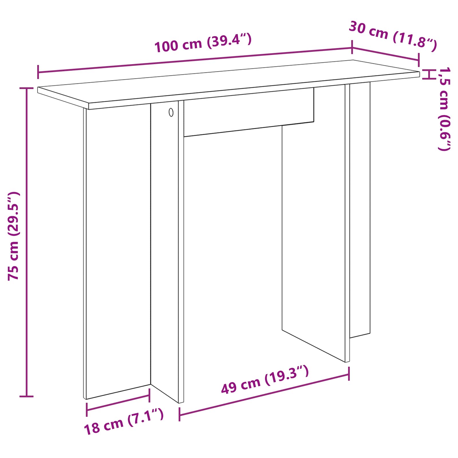 Konzolni stol Crni hrast 100 x 30 x 75 cm Konstruirano drvo
