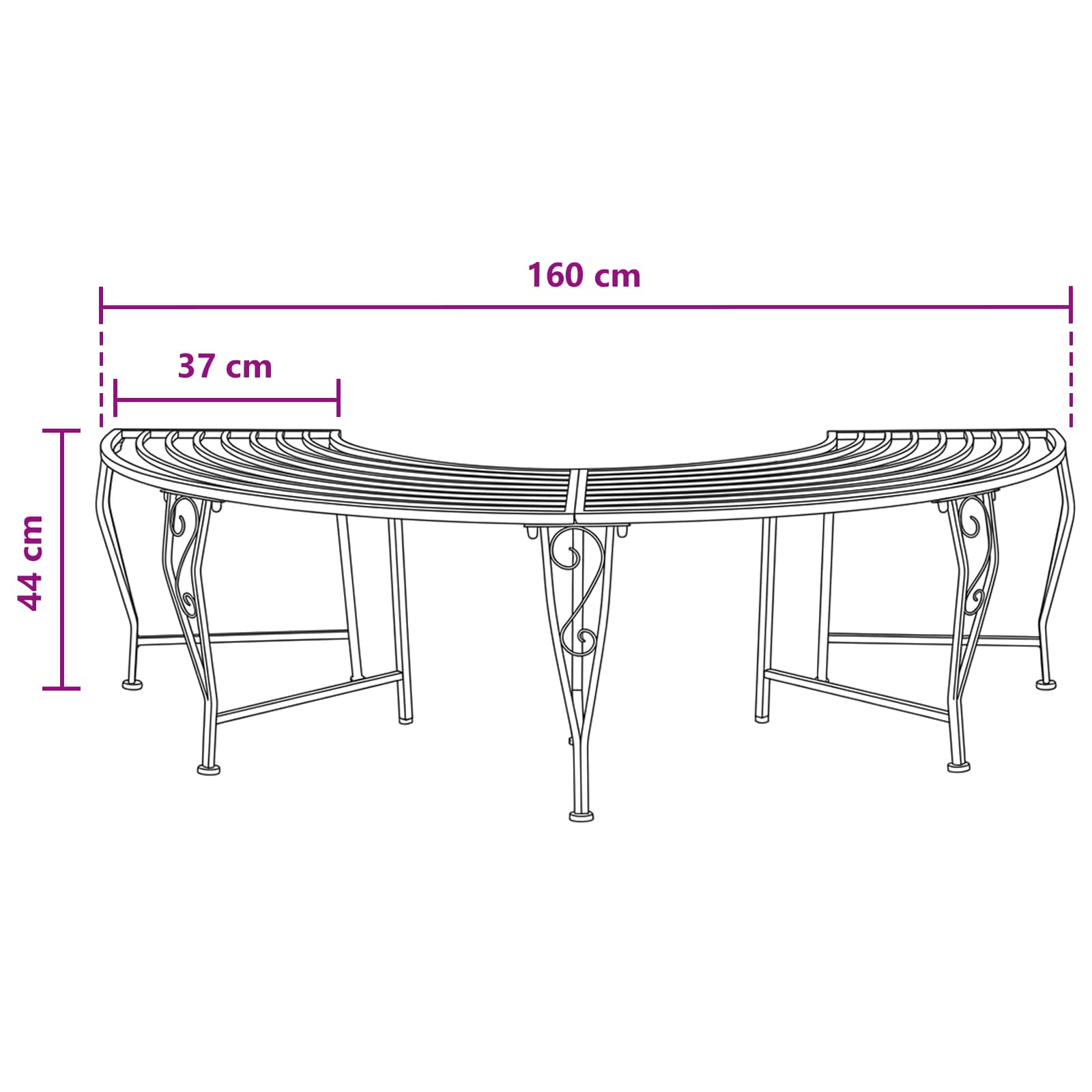 Klupa pod drvetom 4-Broj sjedala 160 x 80 x 44 cm Čelik Crna