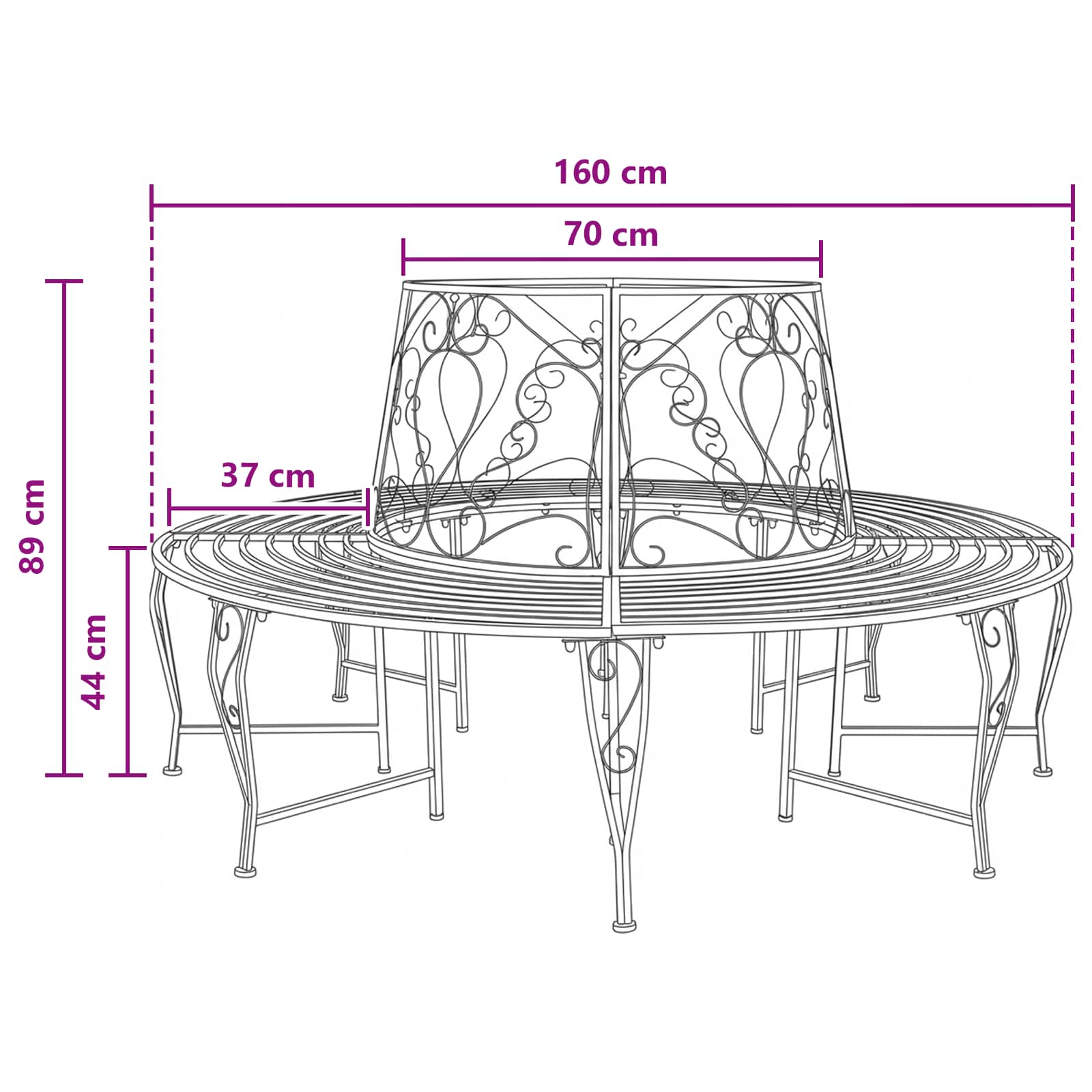 Klupa pod drvetom 8-Broj sjedala Ø 160 x 89 cm Čelik Crna