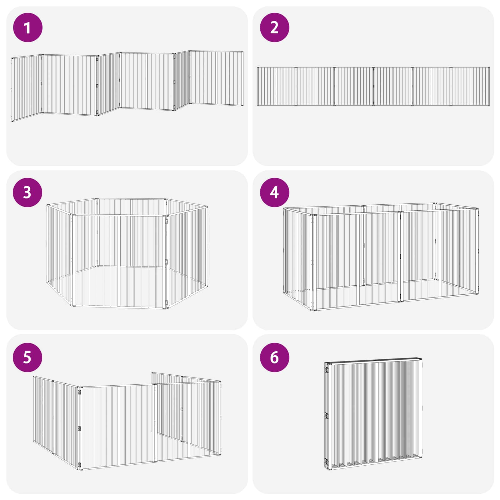 Vrata za pse 6 pcs Crna 100 x 100 cm Cinkani čelik