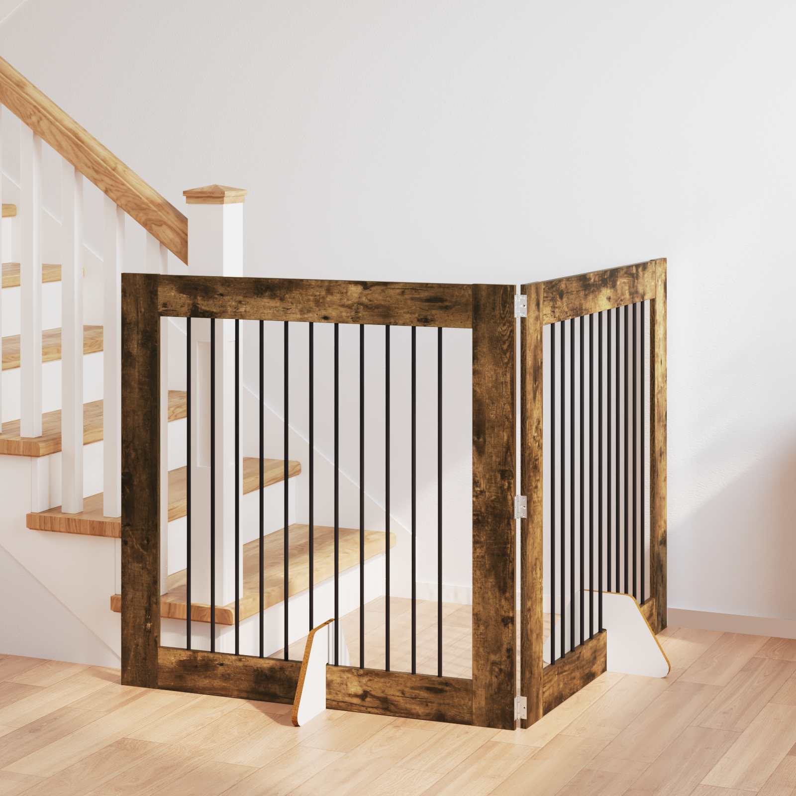Vrata za pse s postoljem 2 pcs Dimljeni hrast 100 x 100 cm