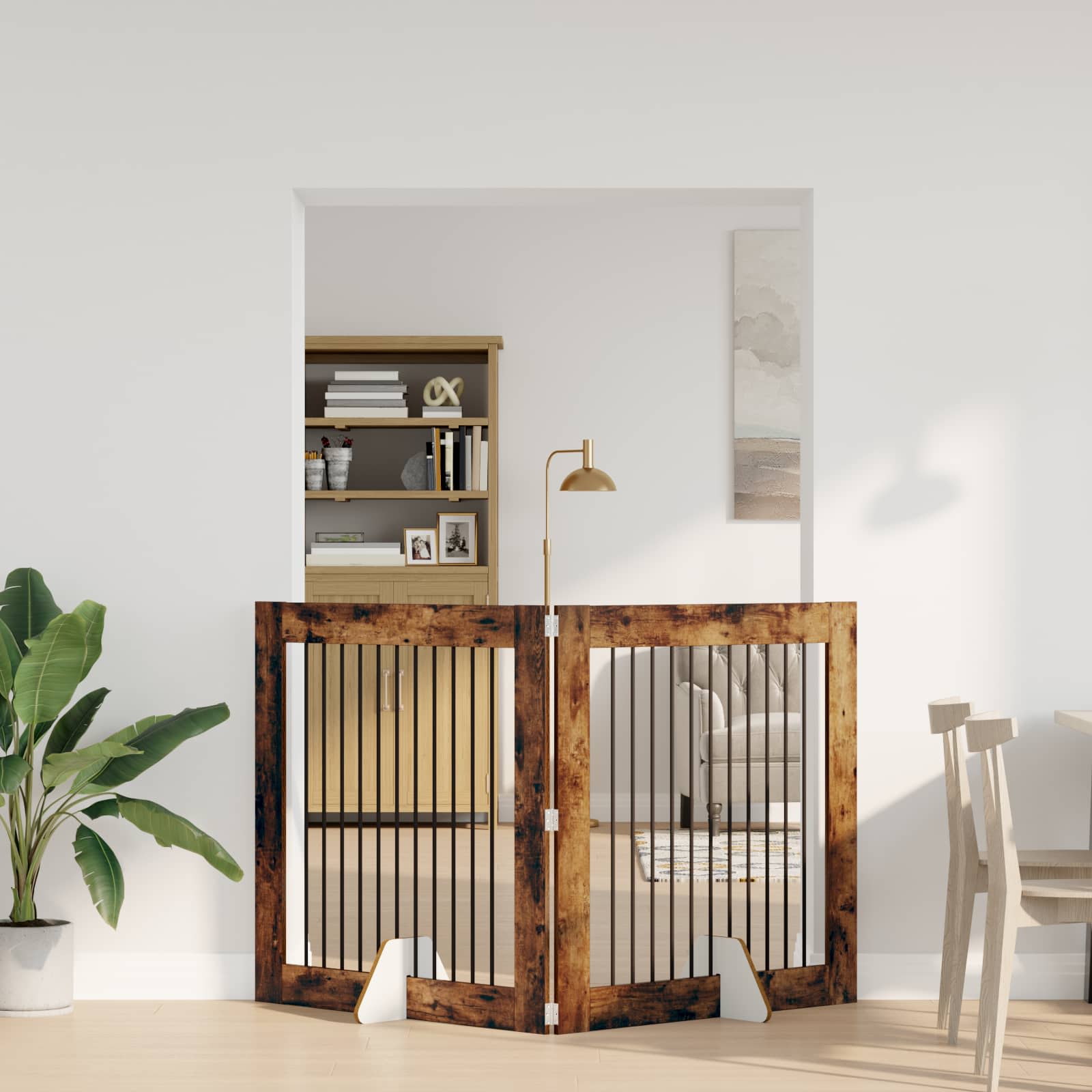 Vrata za pse s postoljem 2 pcs Dimljeni hrast 100 x 100 cm