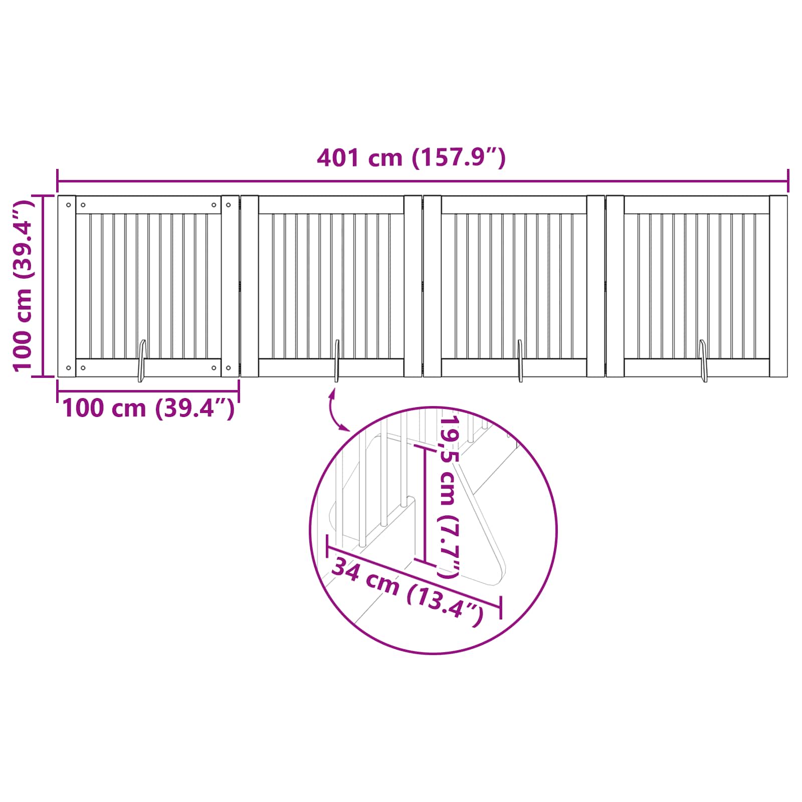 Vrata za pse s postoljem 4 pcs Siva sonoma 100 x 100 cm