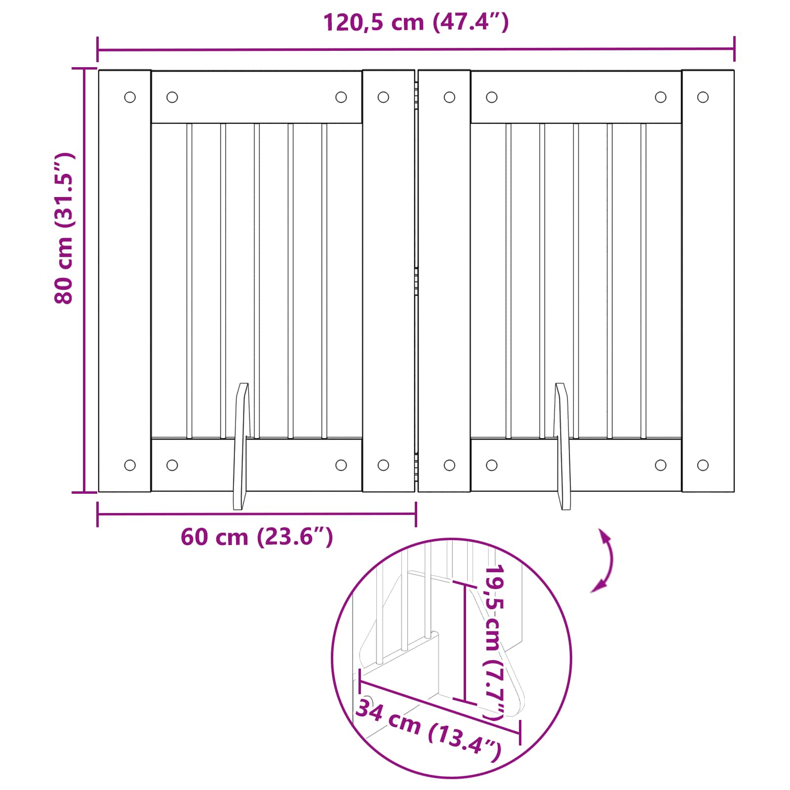 Vrata za pse s postoljem 2 pcs Staro drvo 60 x 80 cm