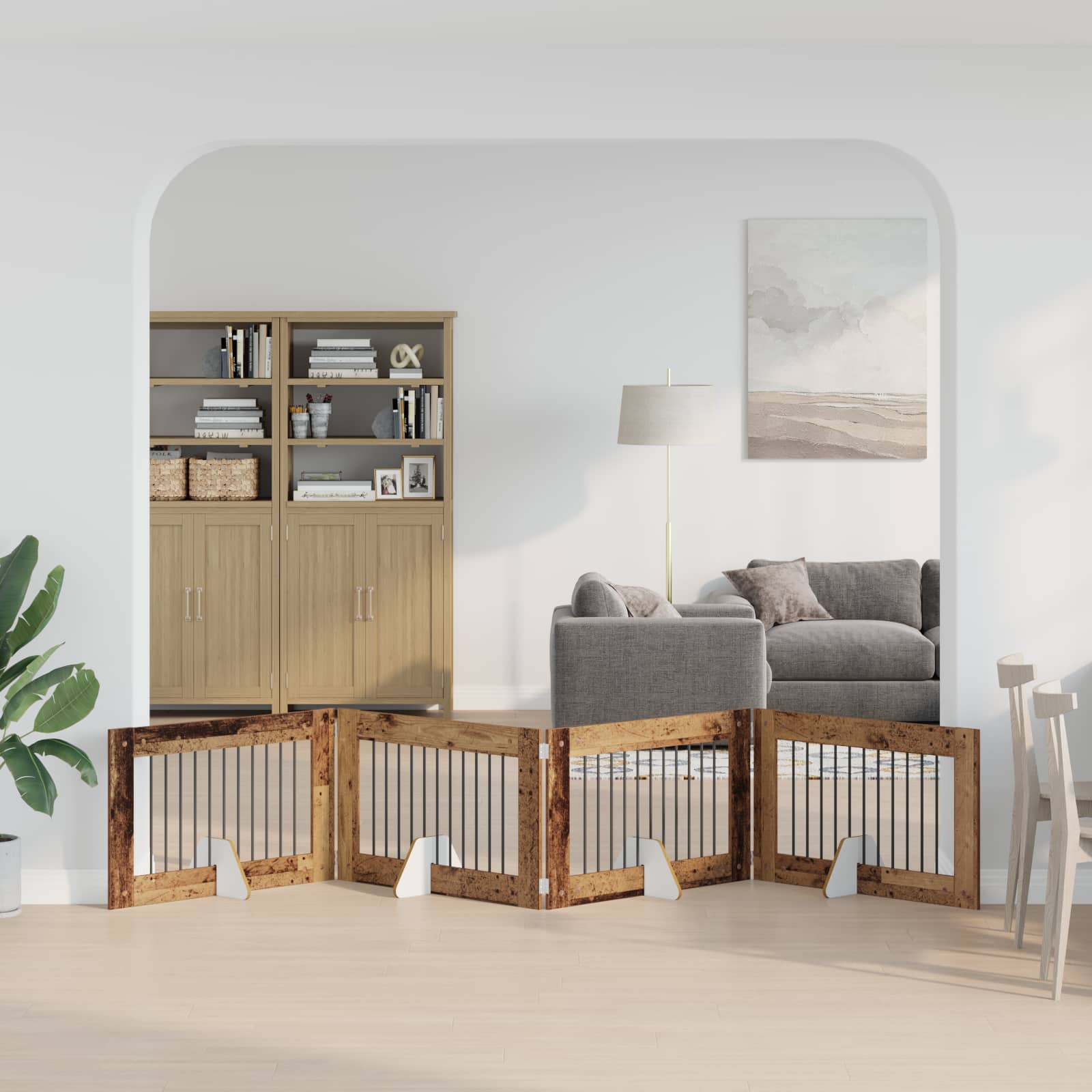 Vrata za pse s postoljem 4 pcs Staro drvo 100 x 60 cm