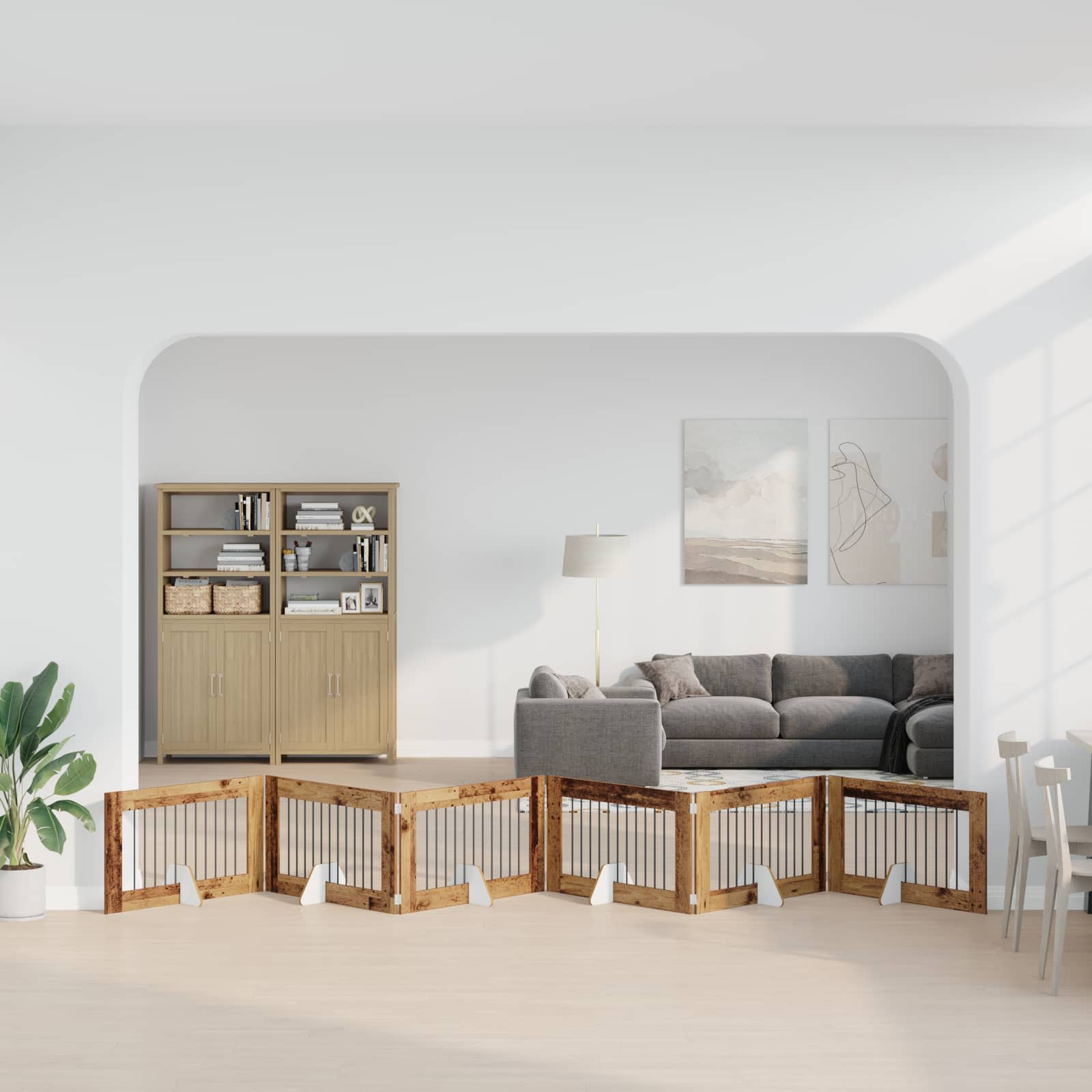 Vrata za pse s postoljem 6 pcs Staro drvo 100 x 60 cm