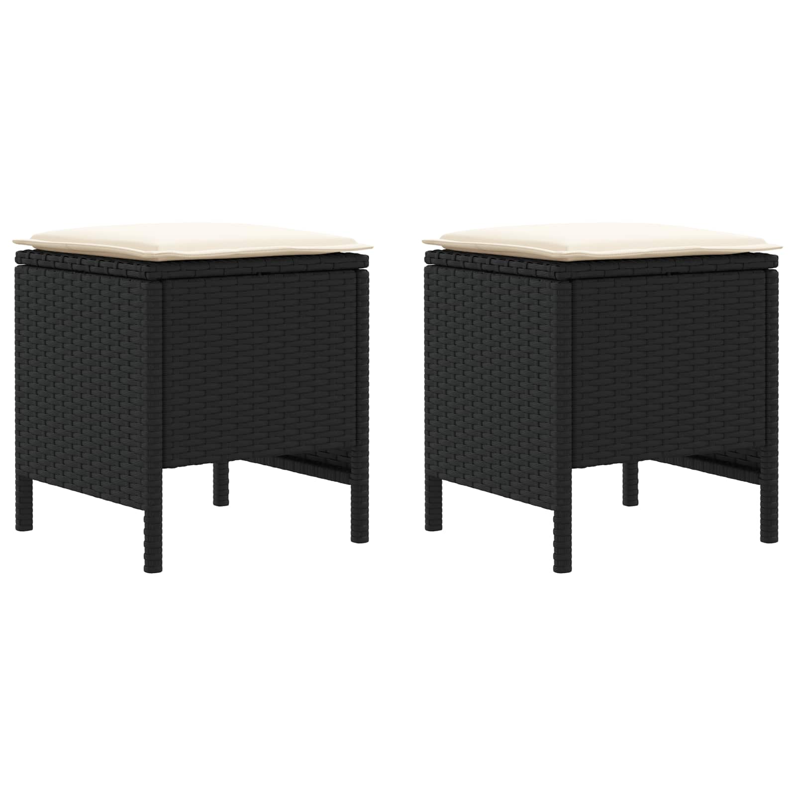 Vrtni otoman 2 Komad Crna i Krema 38 x 38 x 45 cm PE ratan