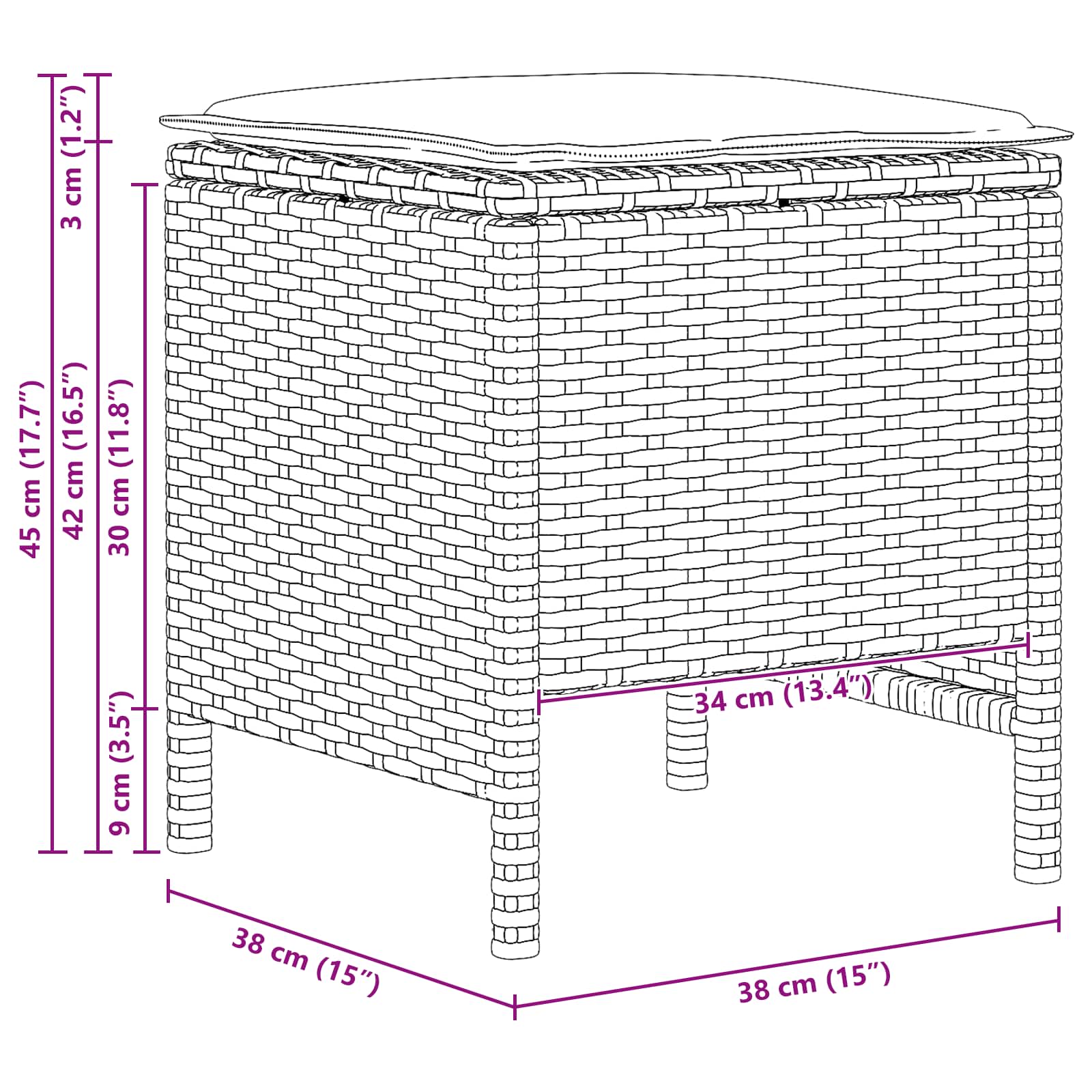 Vrtni otoman 2 Komad Siva i tamno siva 38 x 38 x 45 cm PE ratan