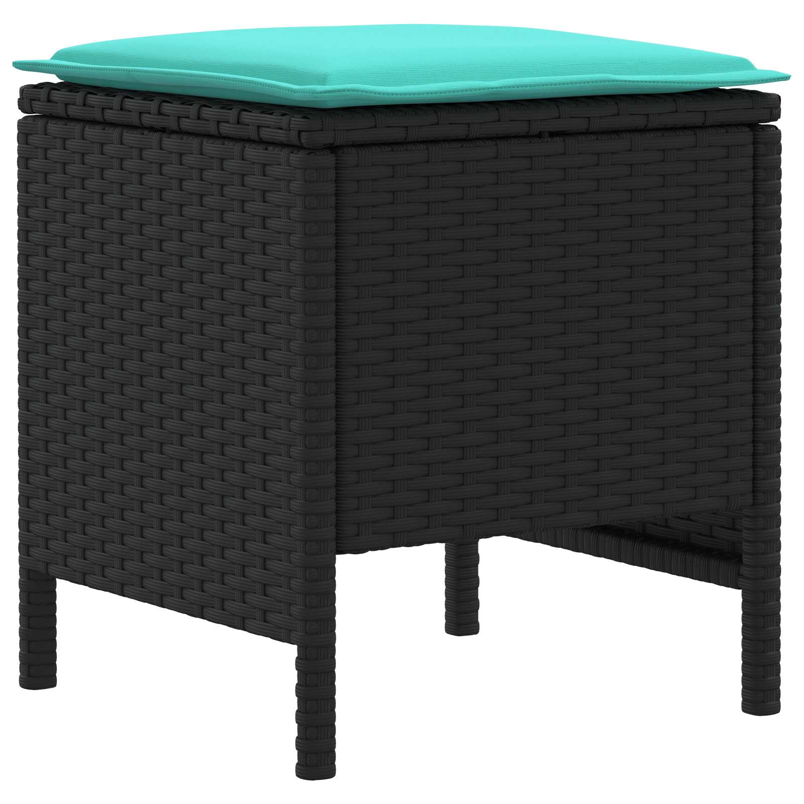 Vrtni otoman 2 Komad Crna i Tirkizna 38 x 38 x 45 cm PE ratan