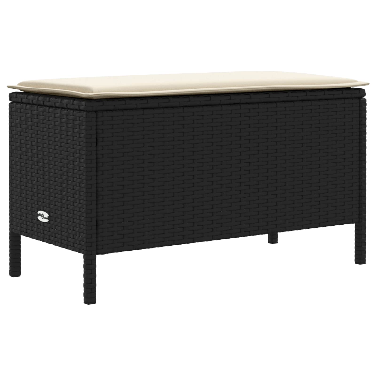 Vrtni otoman s jastukom Crna i Krema 80 x 38 x 45 cm PE ratan
