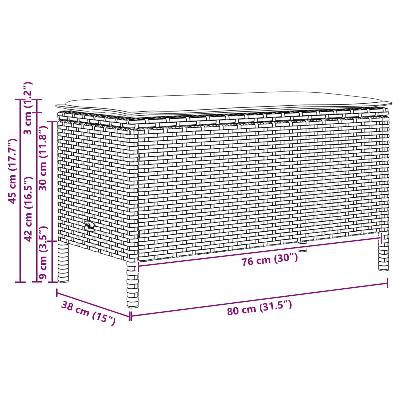 Vrtni otoman s jastukom Bež i krema 80 x 38 x 42 cm PE ratan