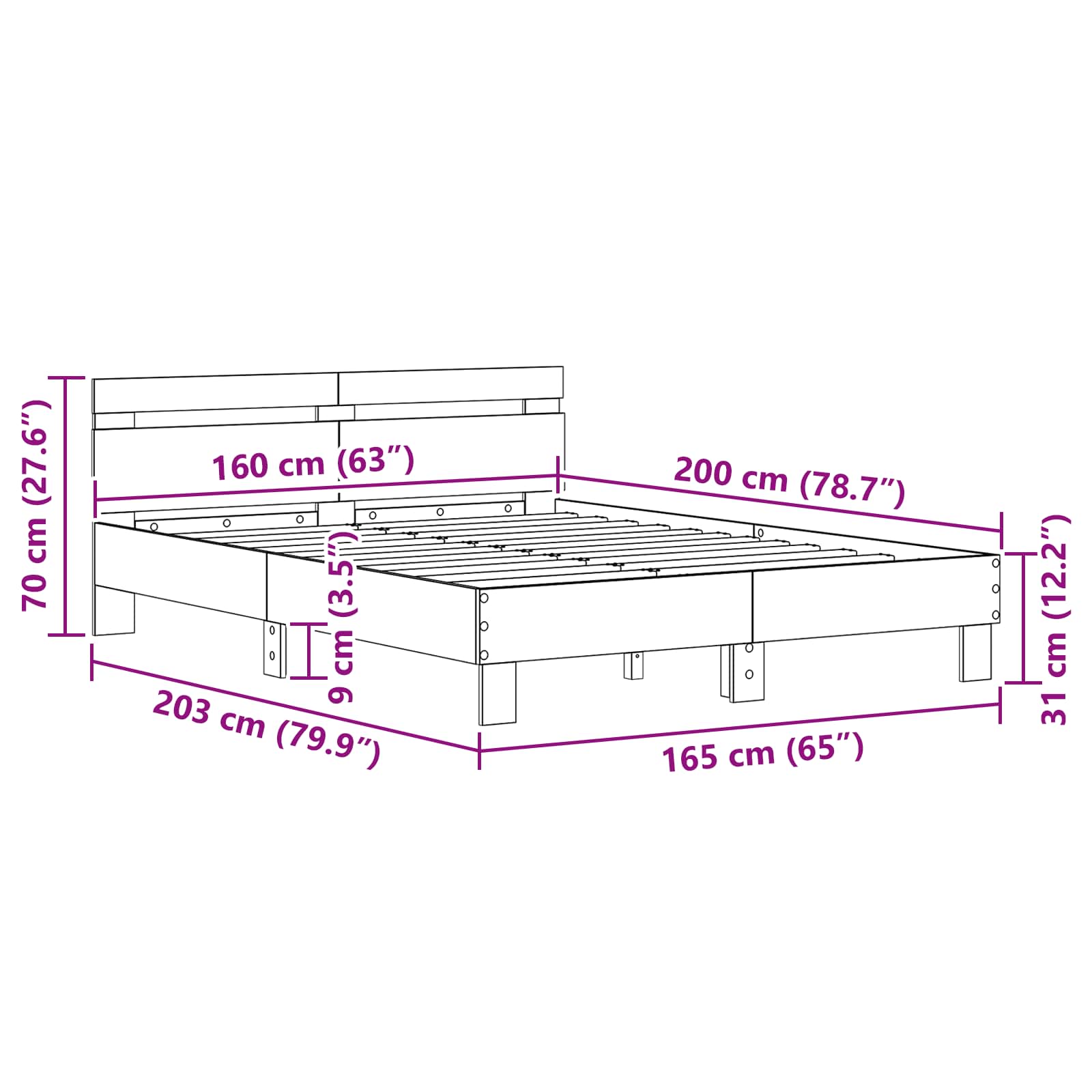 Krevetna konstrukcija Crni hrast 160 x 200 cm Konstruirano drvo