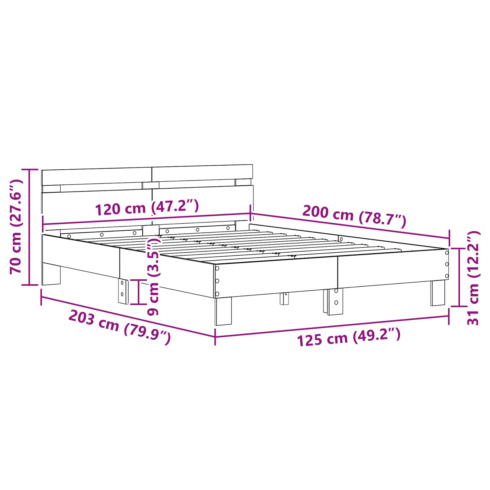 Krevetna konstrukcija Umjetnički hrast 120 x 200 cm