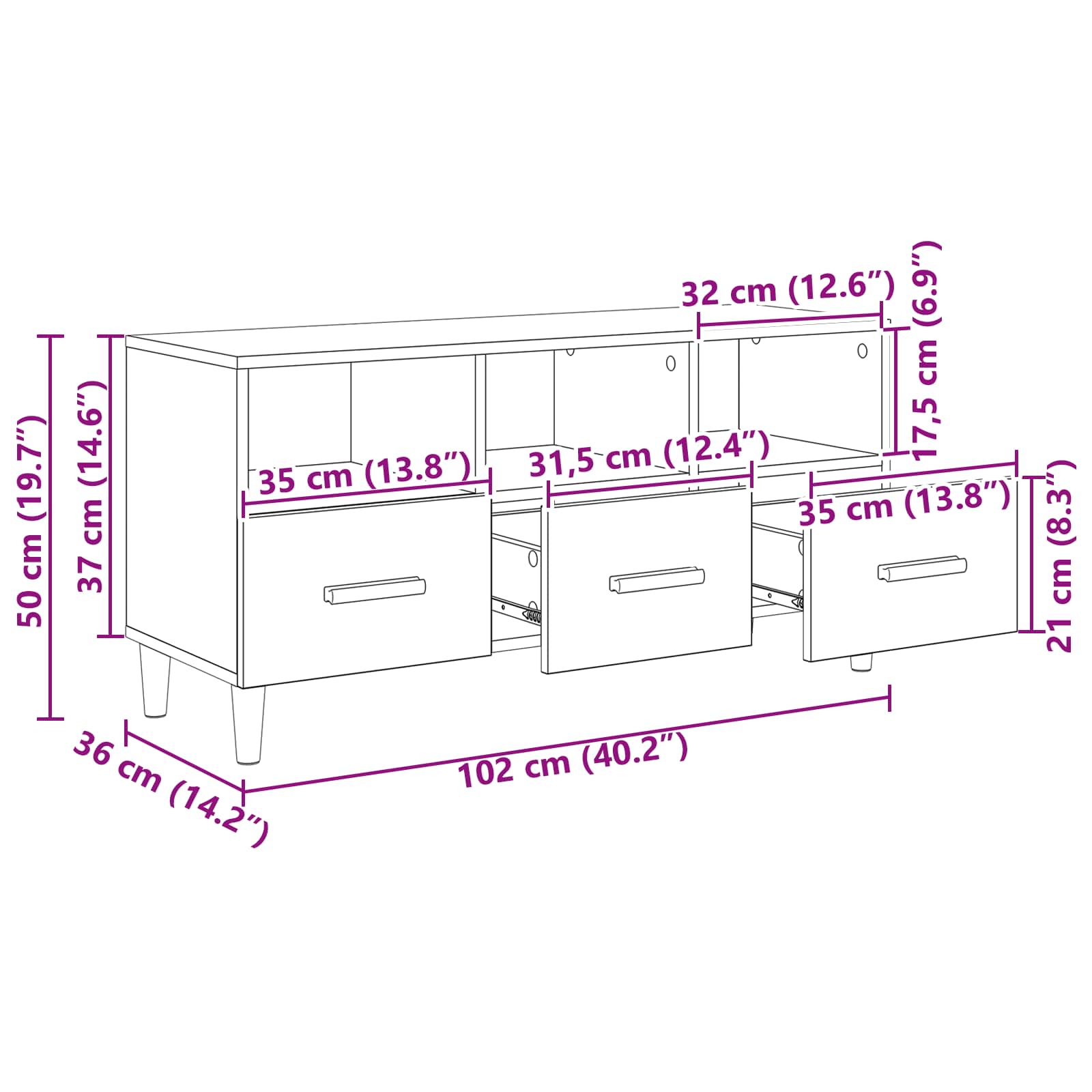 TV ormar Crni hrast 102 x 36 x 50 cm Konstruirano drvo