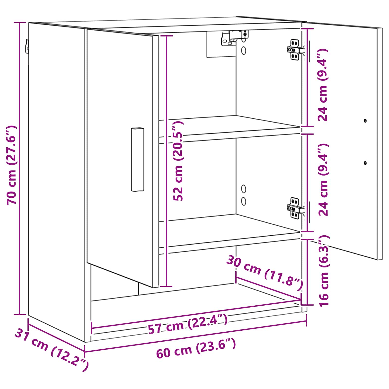 Ormar za Zid Zidne Crni hrast 60 x 31 x 70 cm Konstruirano drvo