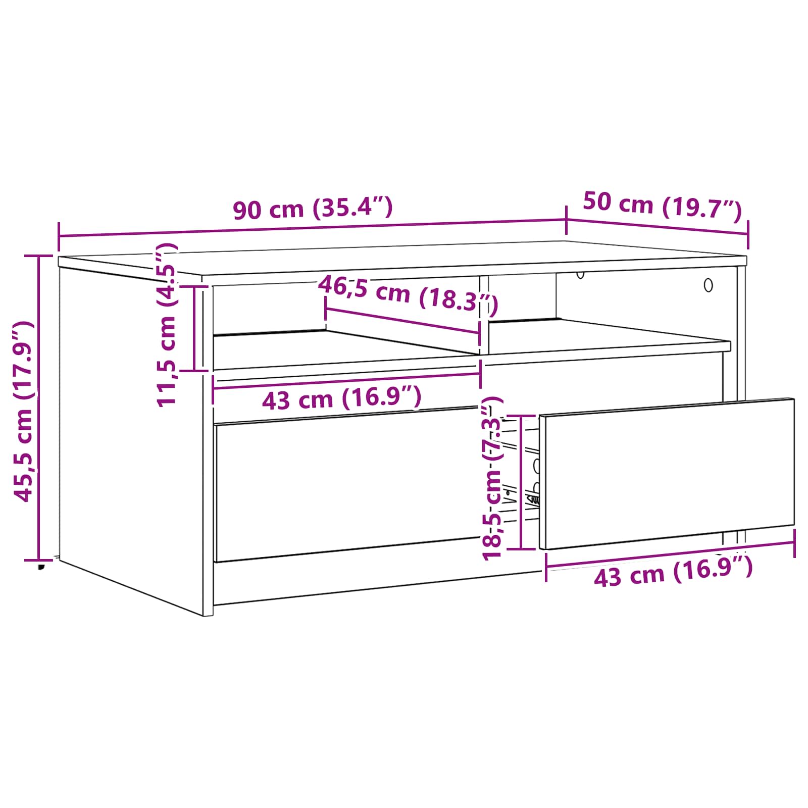 Kava Stol Crni hrast 90 x 50 x 45 cm Konstruirano drvo
