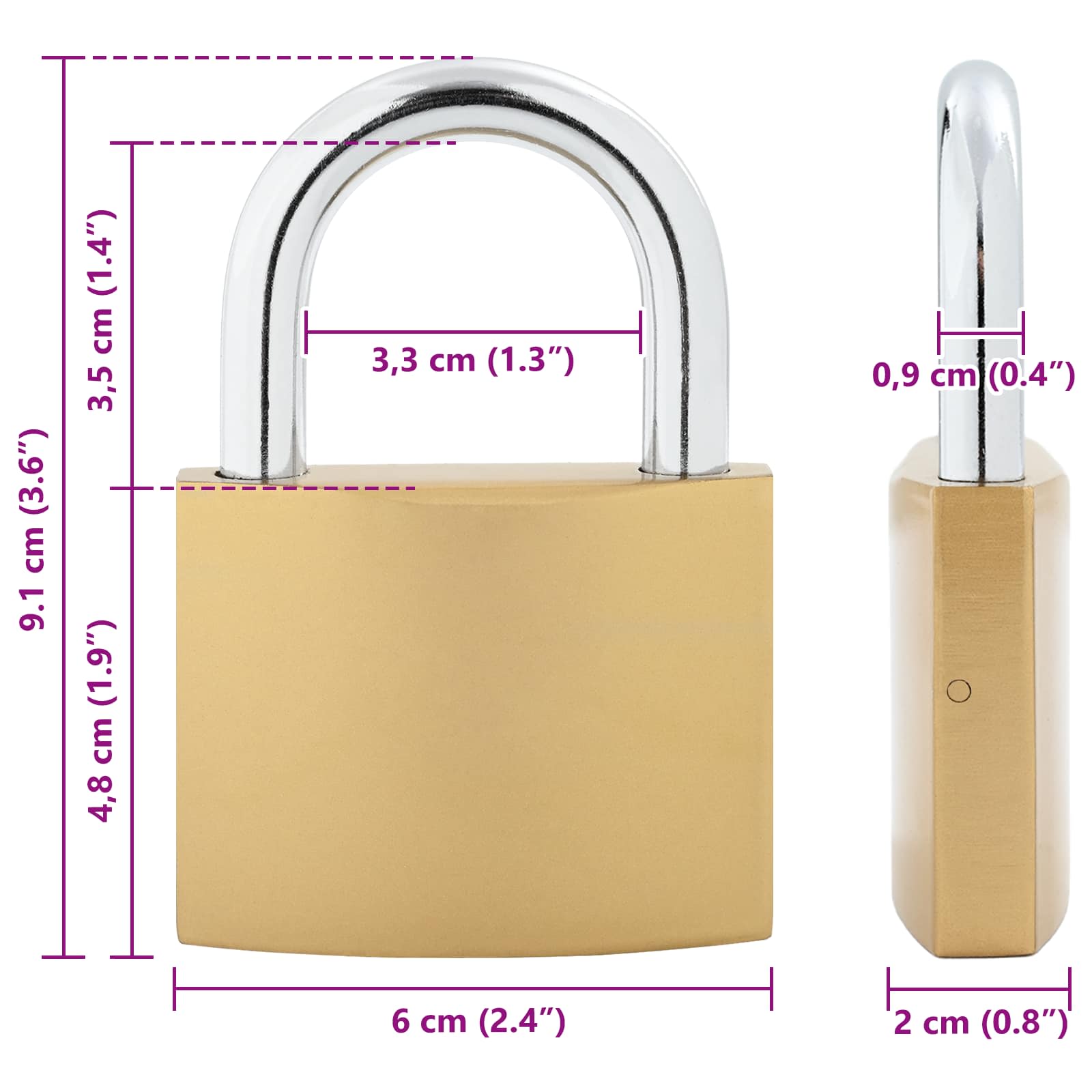 U zaključavanje s ključevima Mjed 6 x 2 x 9,1 cm Željezo