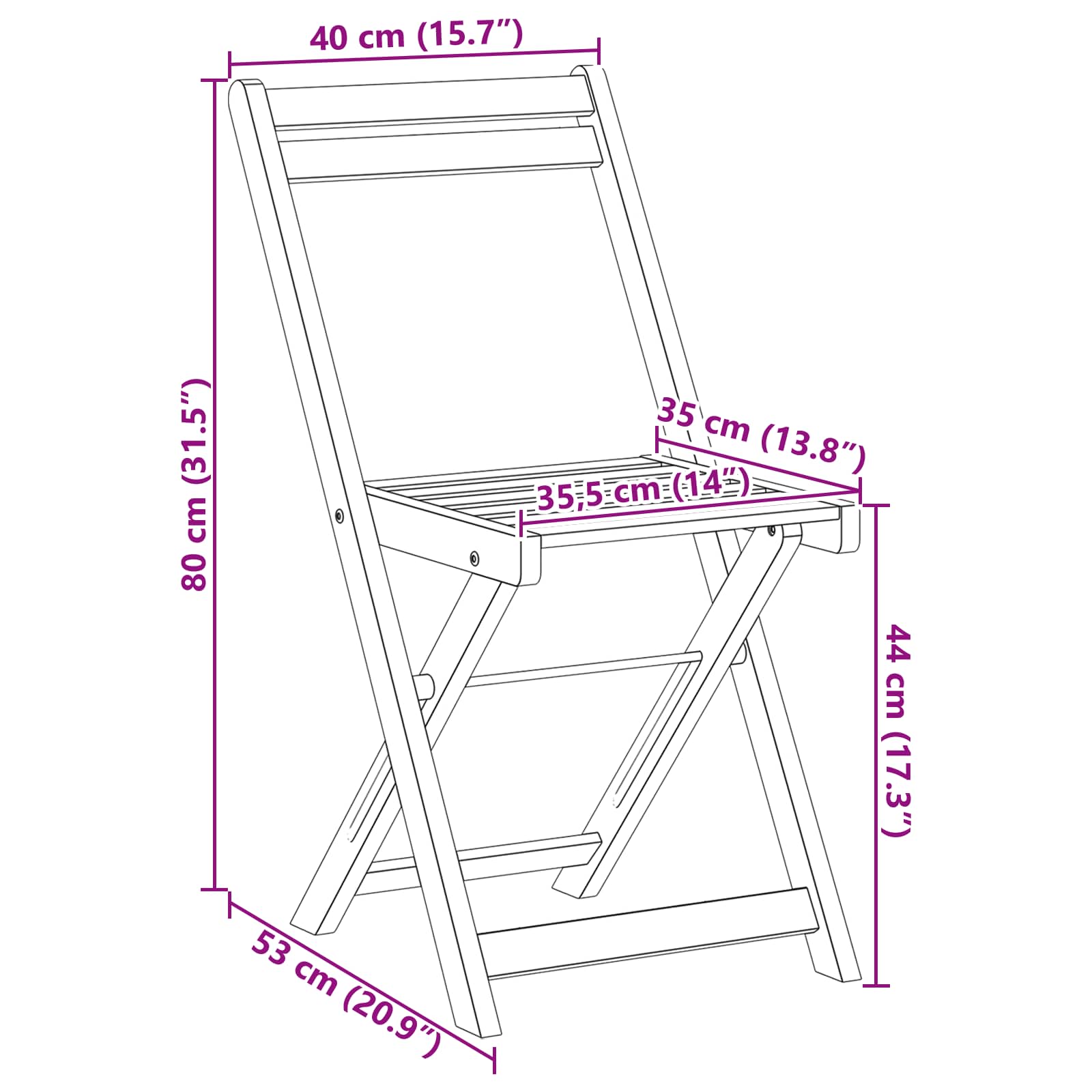 Sklopive Vrtne Stolice 4 pcs Prirodna 40 x 53 x 80 cm