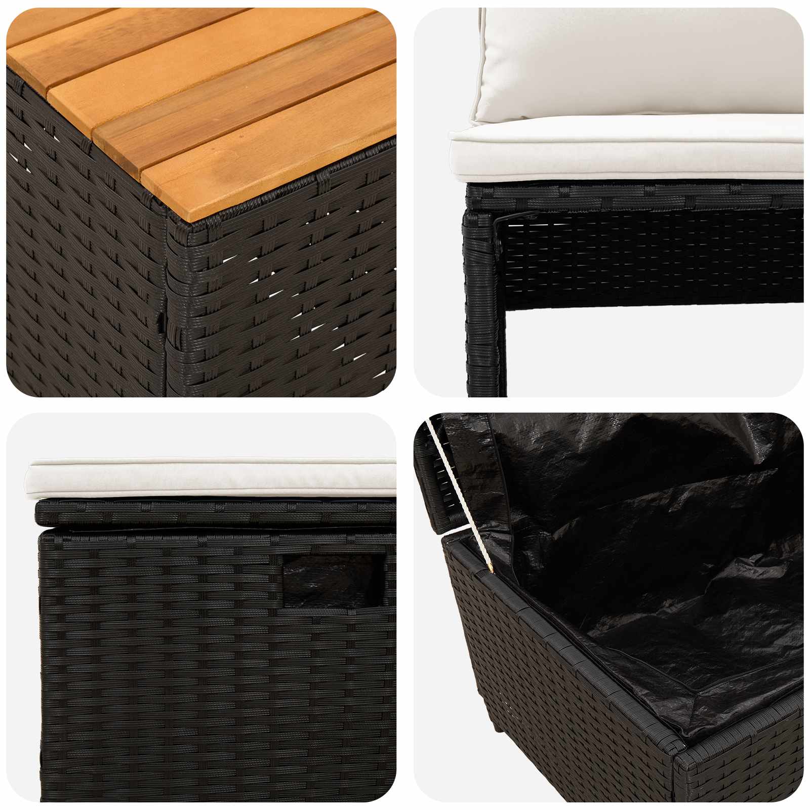 Set vanjskih sofa 4 pcs Crna i krem-bijela Poliratan i Akacija
