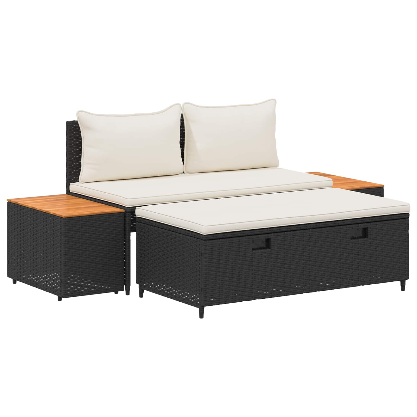 Set vanjskih sofa 4 pcs Crna i krem-bijela Poliratan i Akacija