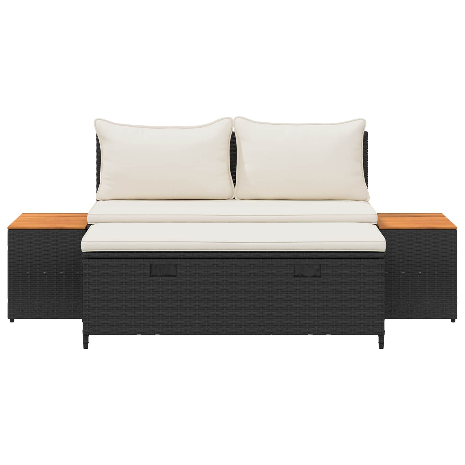 Set vanjskih sofa 4 pcs Crna i krem-bijela Poliratan i Akacija