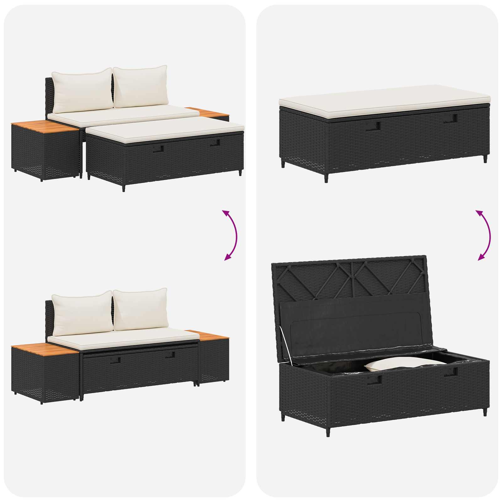 Set vanjskih sofa 4 pcs Crna i krem-bijela Poliratan i Akacija