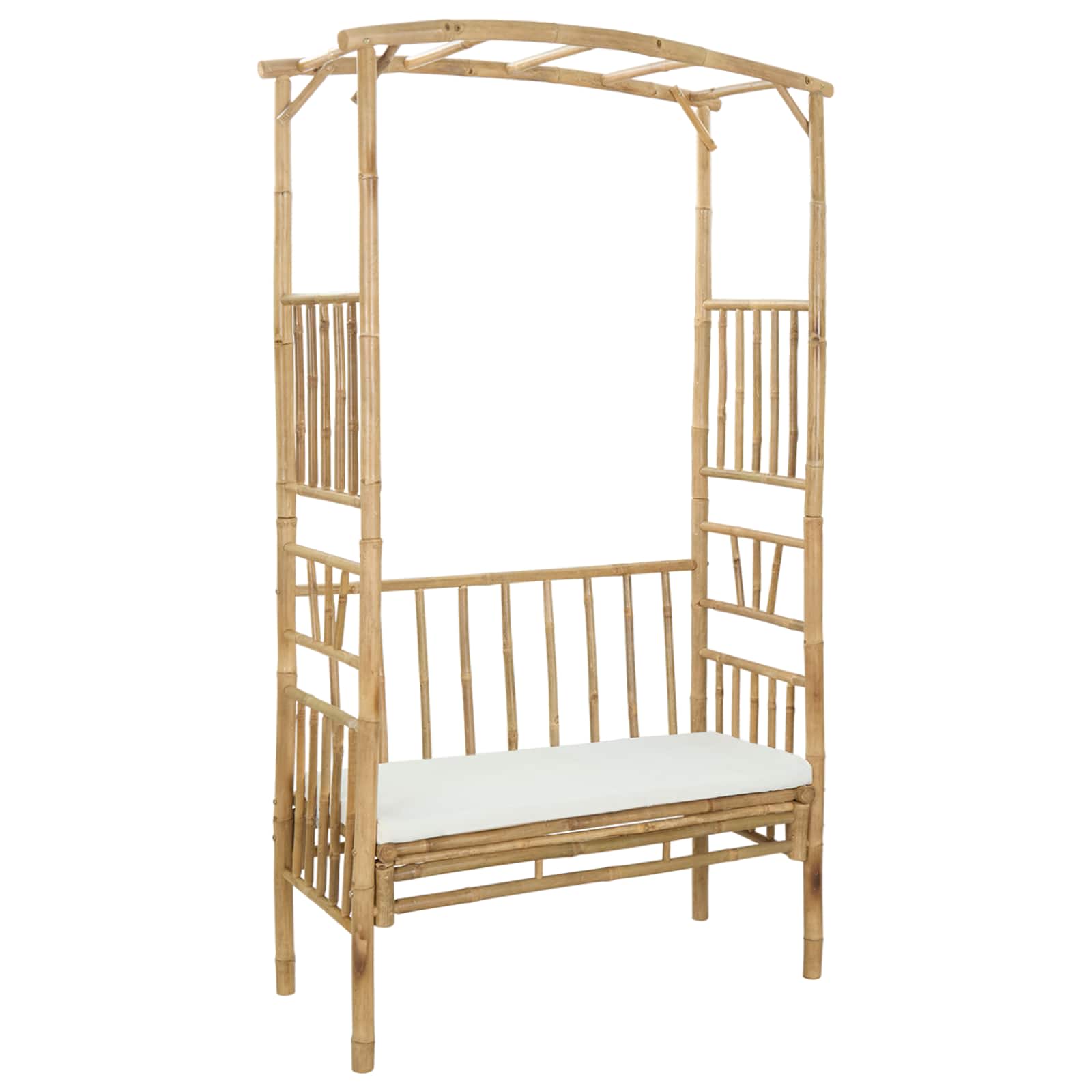 Vrtni luk s klupom Krem bijela 115 x 50 x 205 cm Bambus