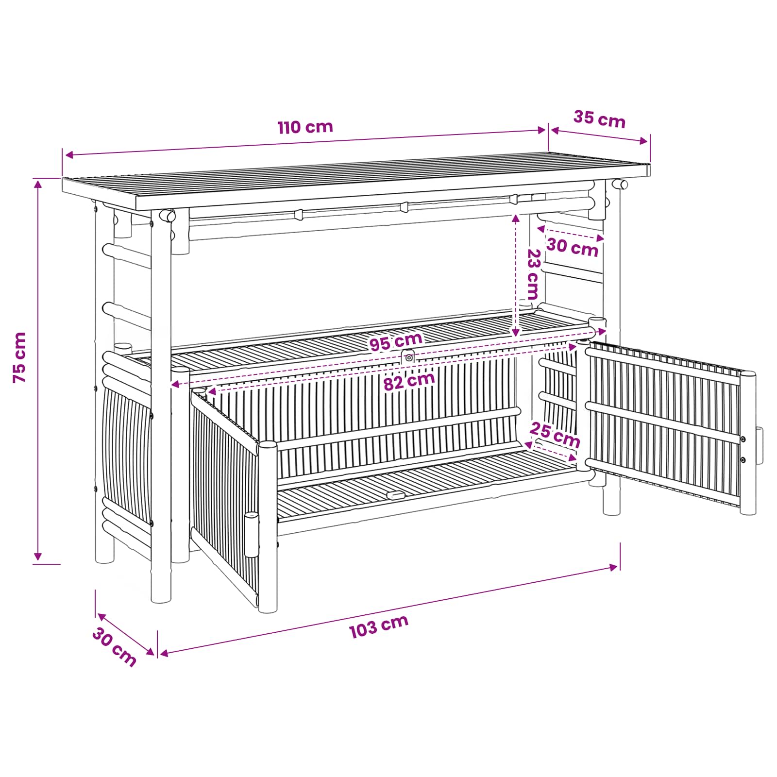 Konzolna stolica s policom Prirodna 110 x 35 x 75 cm Bambus