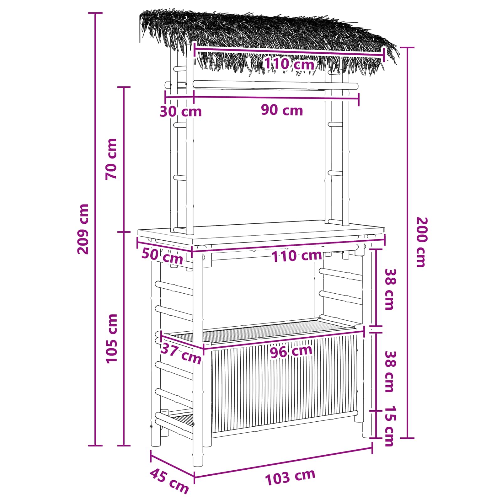 Vanjski bar stol Prirodna 110 x 50 x 209 cm Bambus