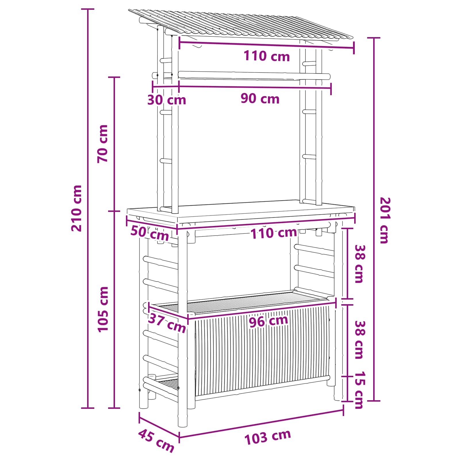 Vanjski bar stol s pohranom Prirodna 110 x 50 x 210 cm Bambus