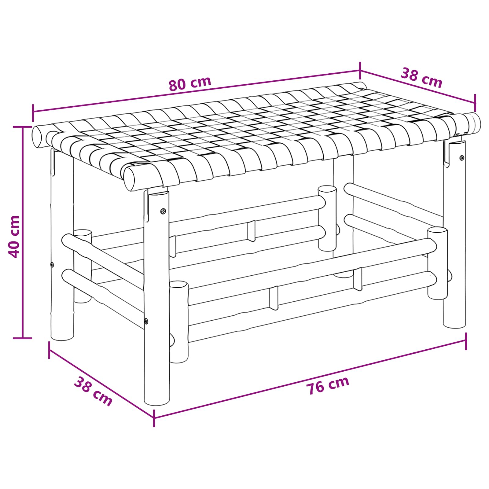 Vrtna klupa 80 x 38 x 40 cm Bambus Prirodna Pravokutni