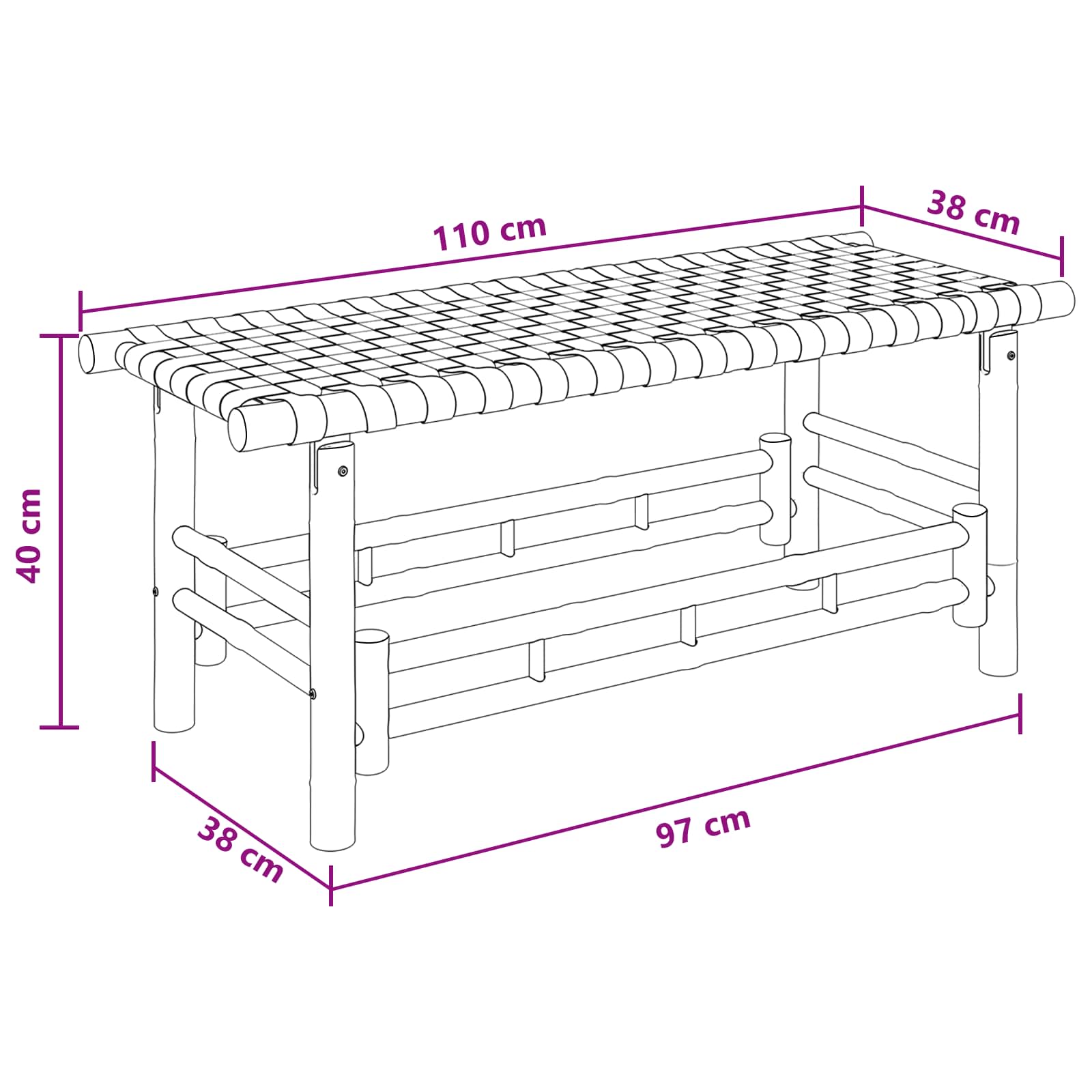 Vrtna klupa 110 x 38 x 40 cm Bambus Prirodna Pravokutni