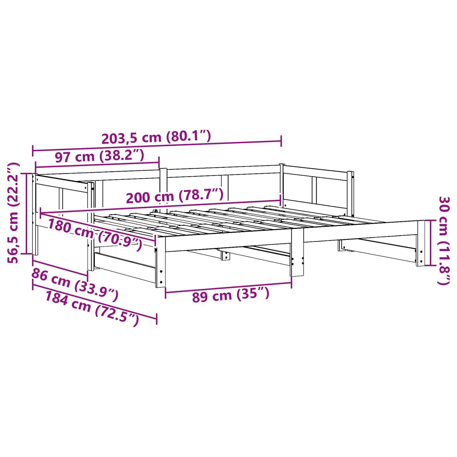 Krevet za povlačenje za dan Prirodna 180 x 200 cm