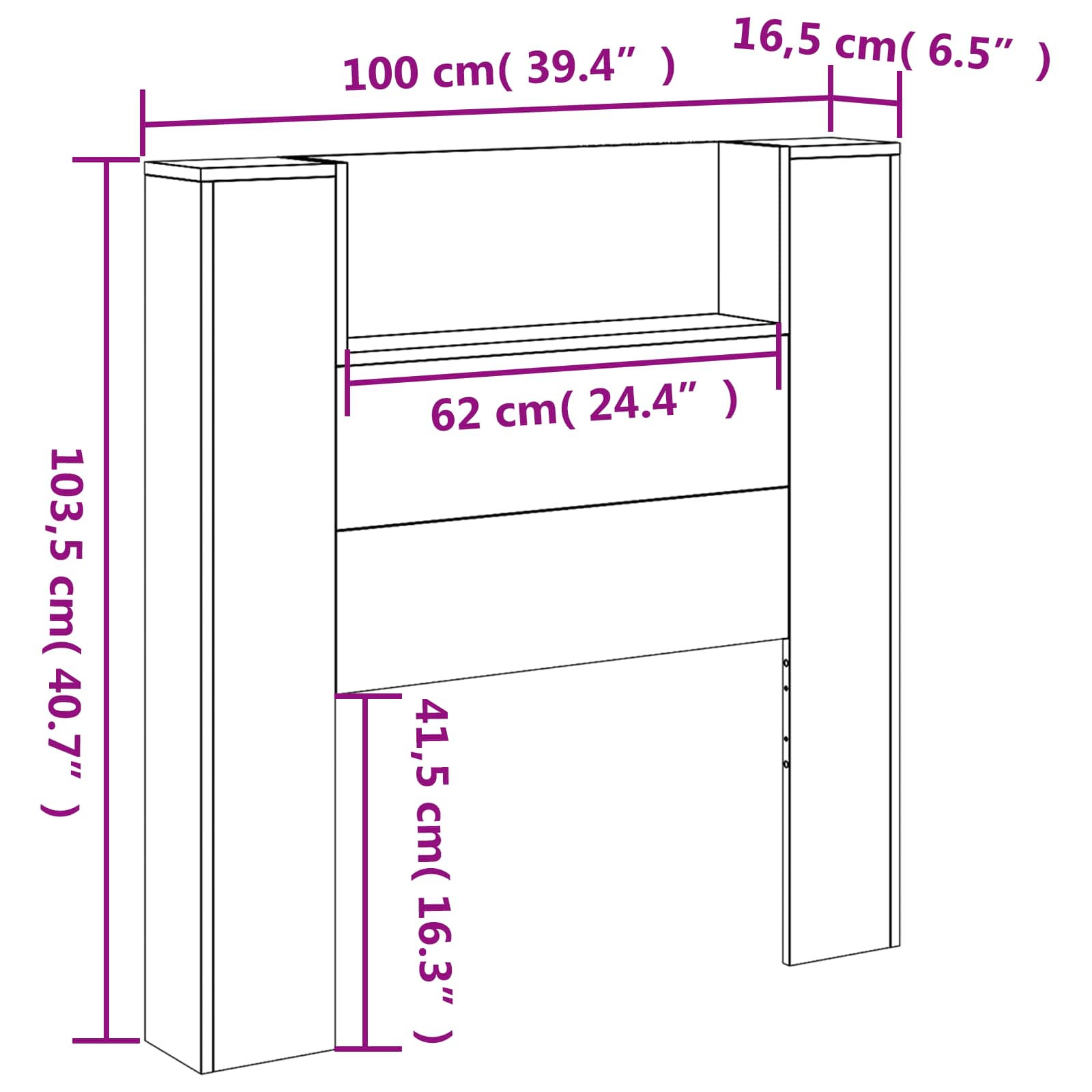 Uzglavlje S LED lampica Dimljeni hrast 100 x 16,5 x 103,5 cm