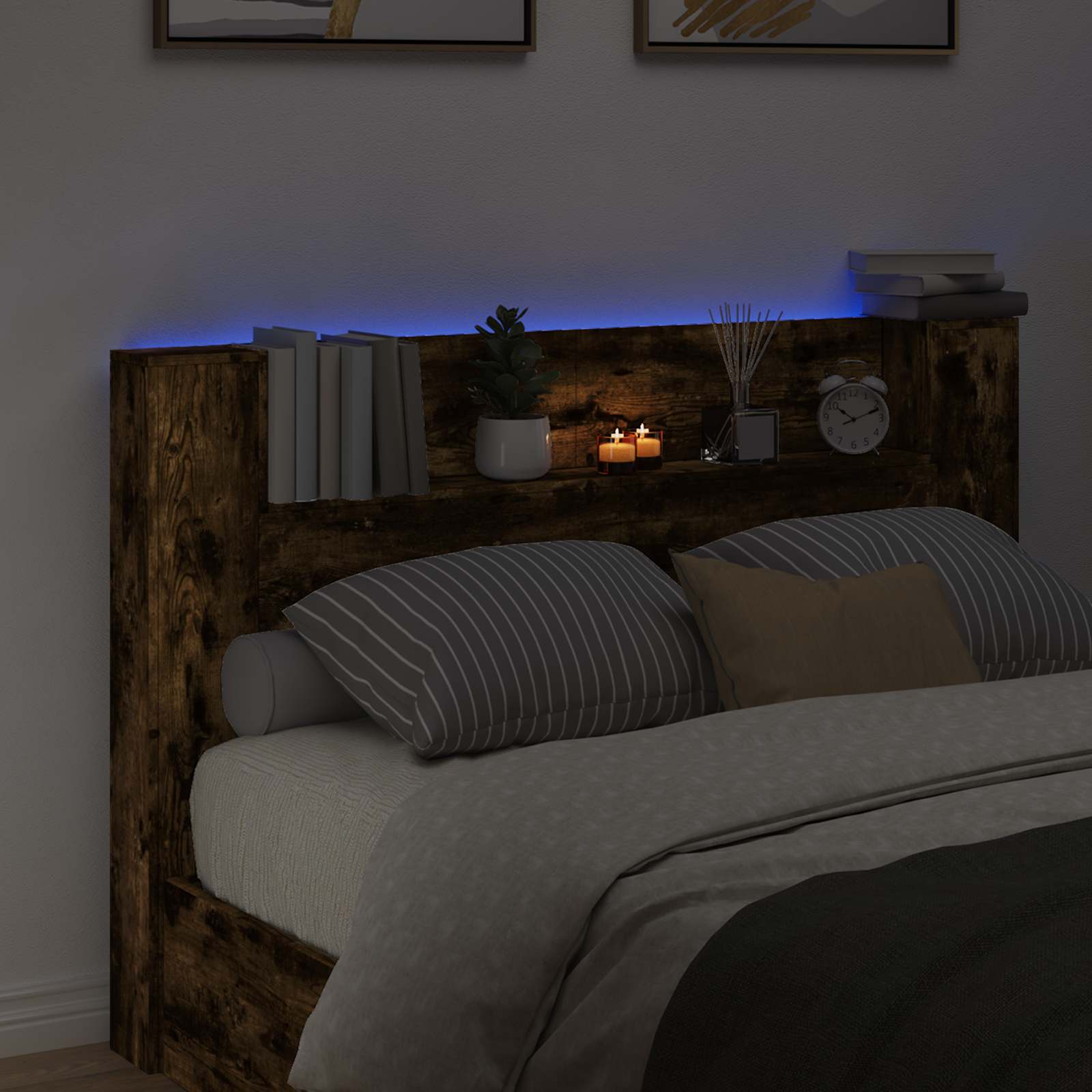 Uzglavlje S LED lampica Dimljeni hrast 160 x 16,5 x 103,5 cm