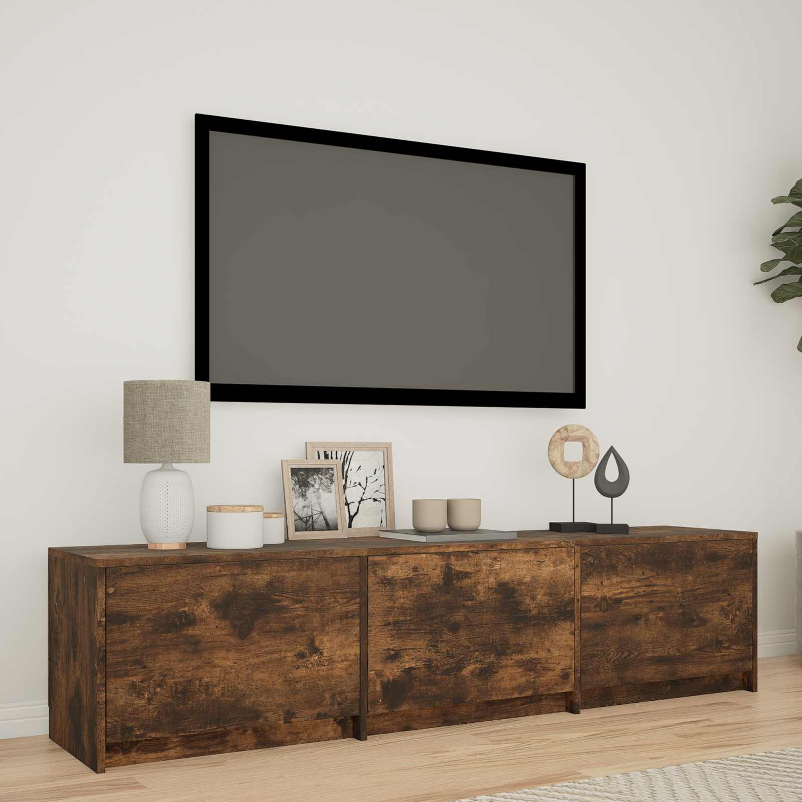 TV ormarić s LED rasvjetom Dimljeni Hrast 165 x 34 x 40 cm
