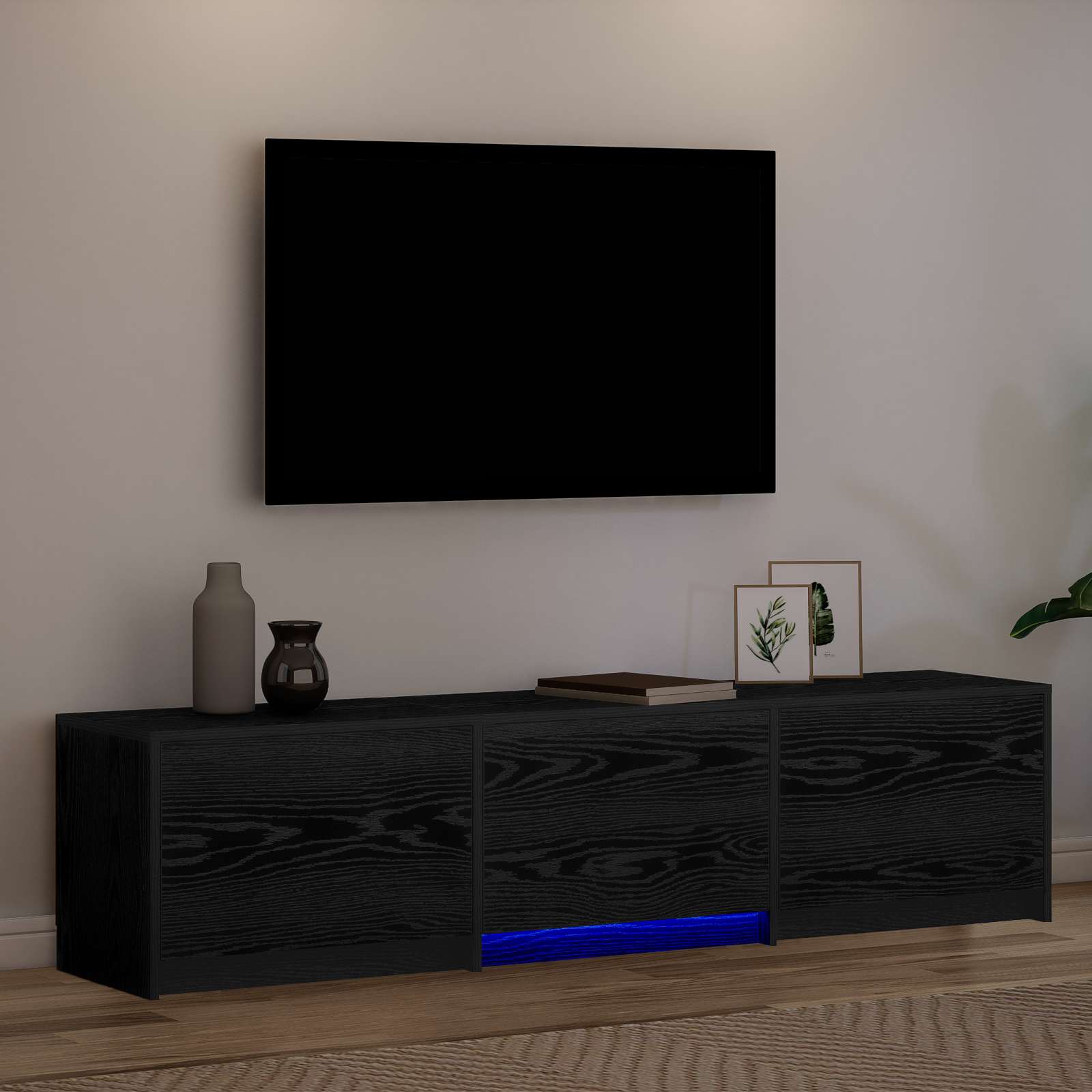 TV ormarić s LED rasvjetom Crni Hrast 165 x 34 x 40 cm