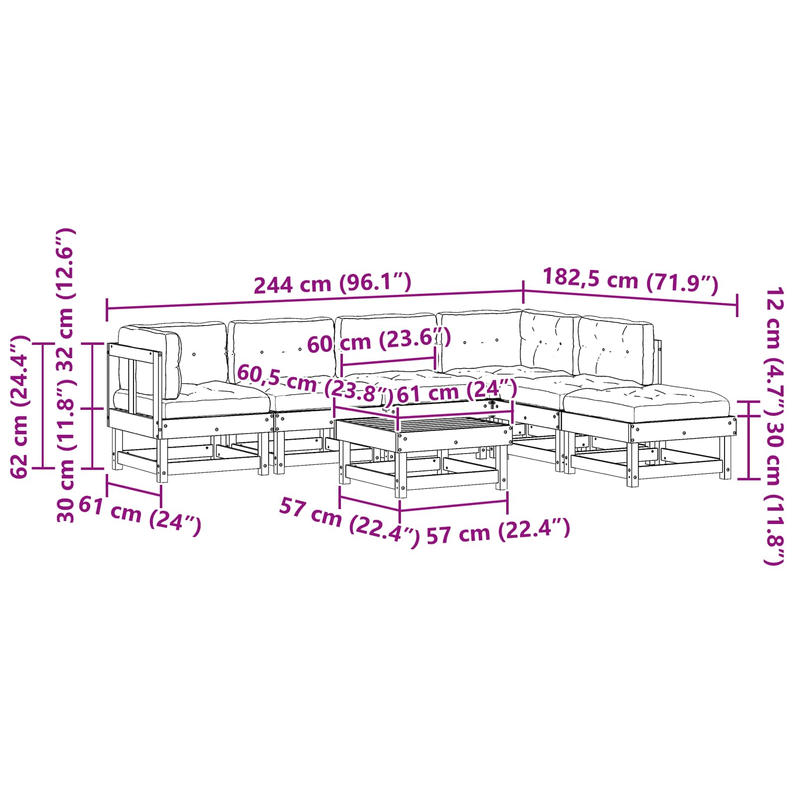 Set lounge namještaja za vrt 7 pcs Voštanosmeđa
