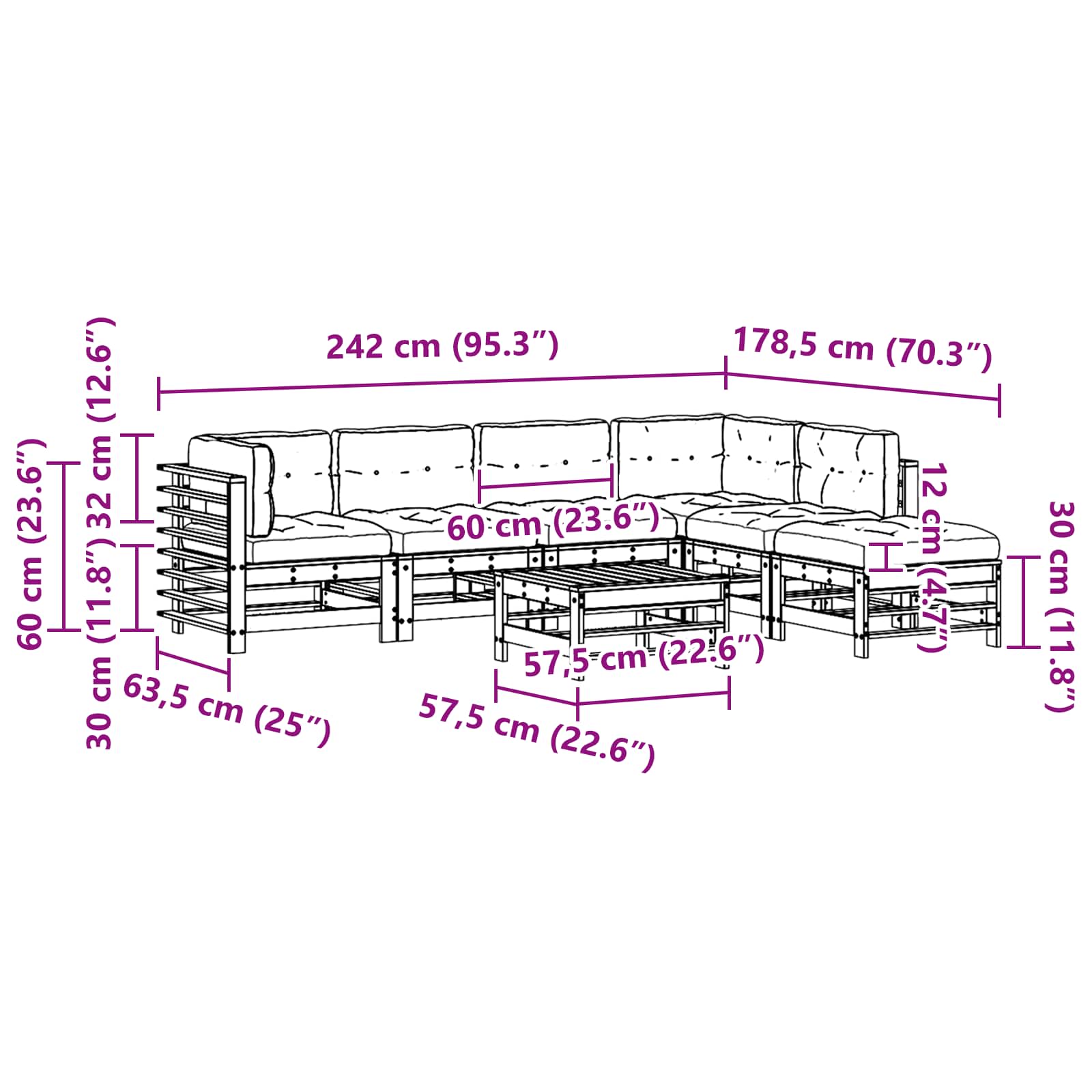 Set lounge namještaja za vrt 7 pcs Voštanosmeđa