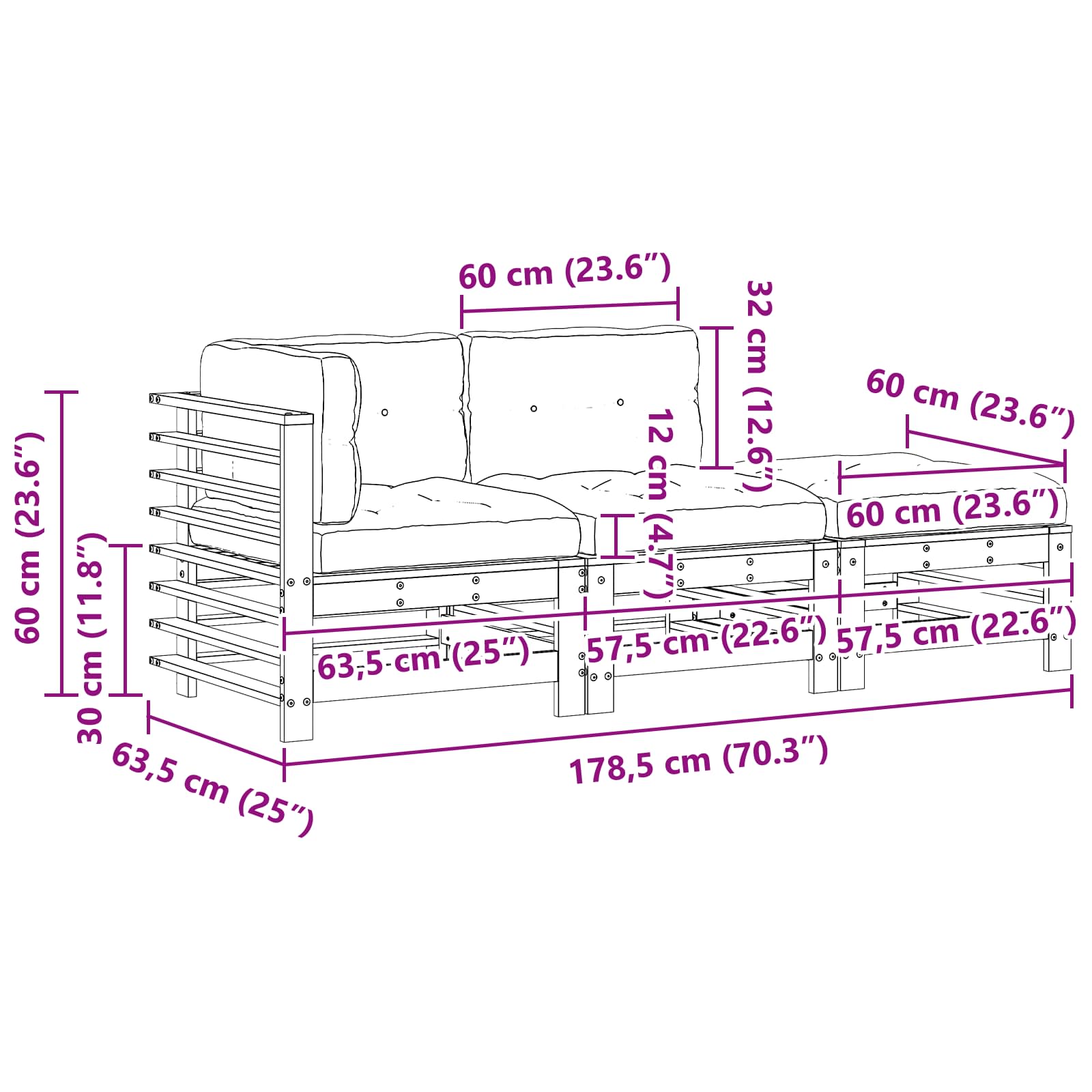 Set lounge namještaja za vrt 3 pcs Voštanosmeđa