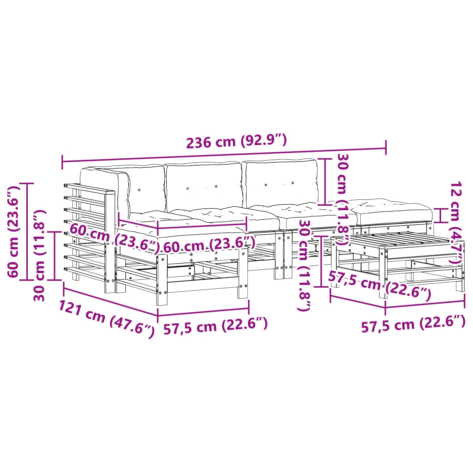 Set lounge namještaja za vrt 6 pcs Voštanosmeđa