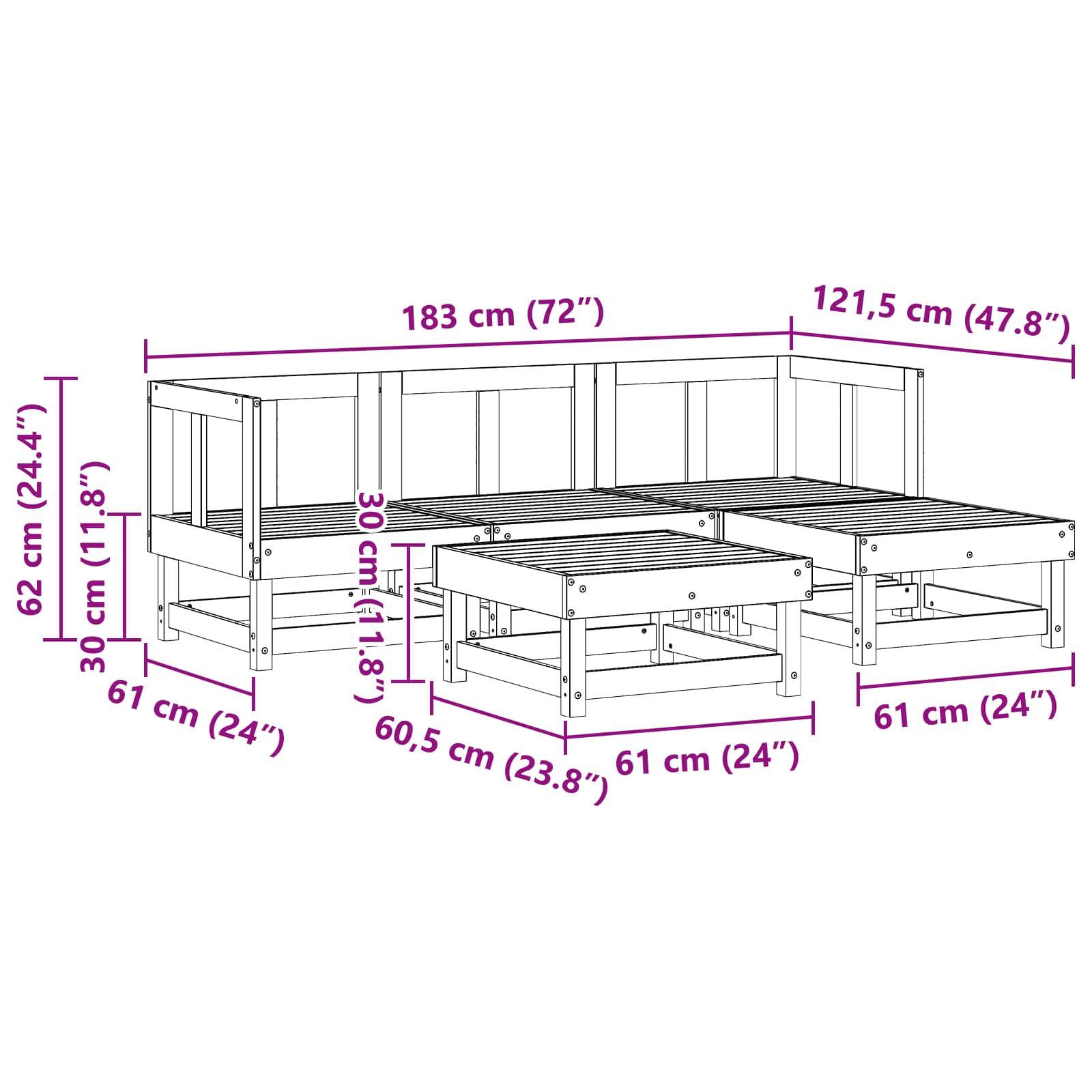 Set lounge namještaja za vrt 5 pcs Vosak Smeđa Masivna borovina